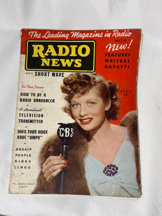 April 1938 "Radio News and Short Wave" Vintage Magazine with Lucille Ball Cover, Retro Memorabilia, Collector's Item