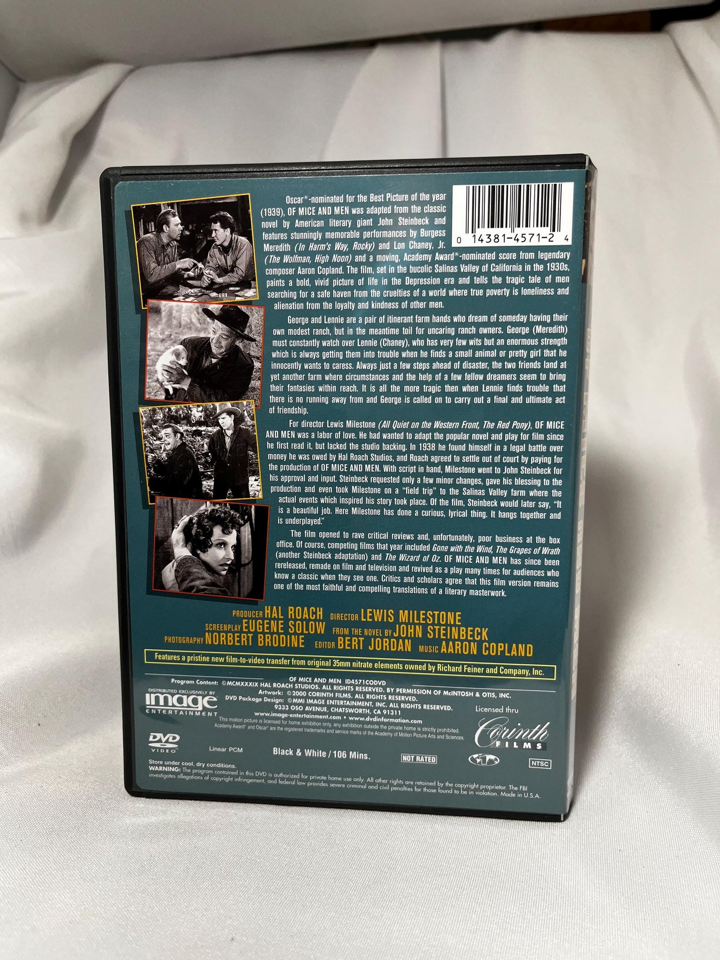 Of Mice and Men 1939 DVD Lon Chaney Jr. Burgess Meredith Betty Field Classic Cinema Film