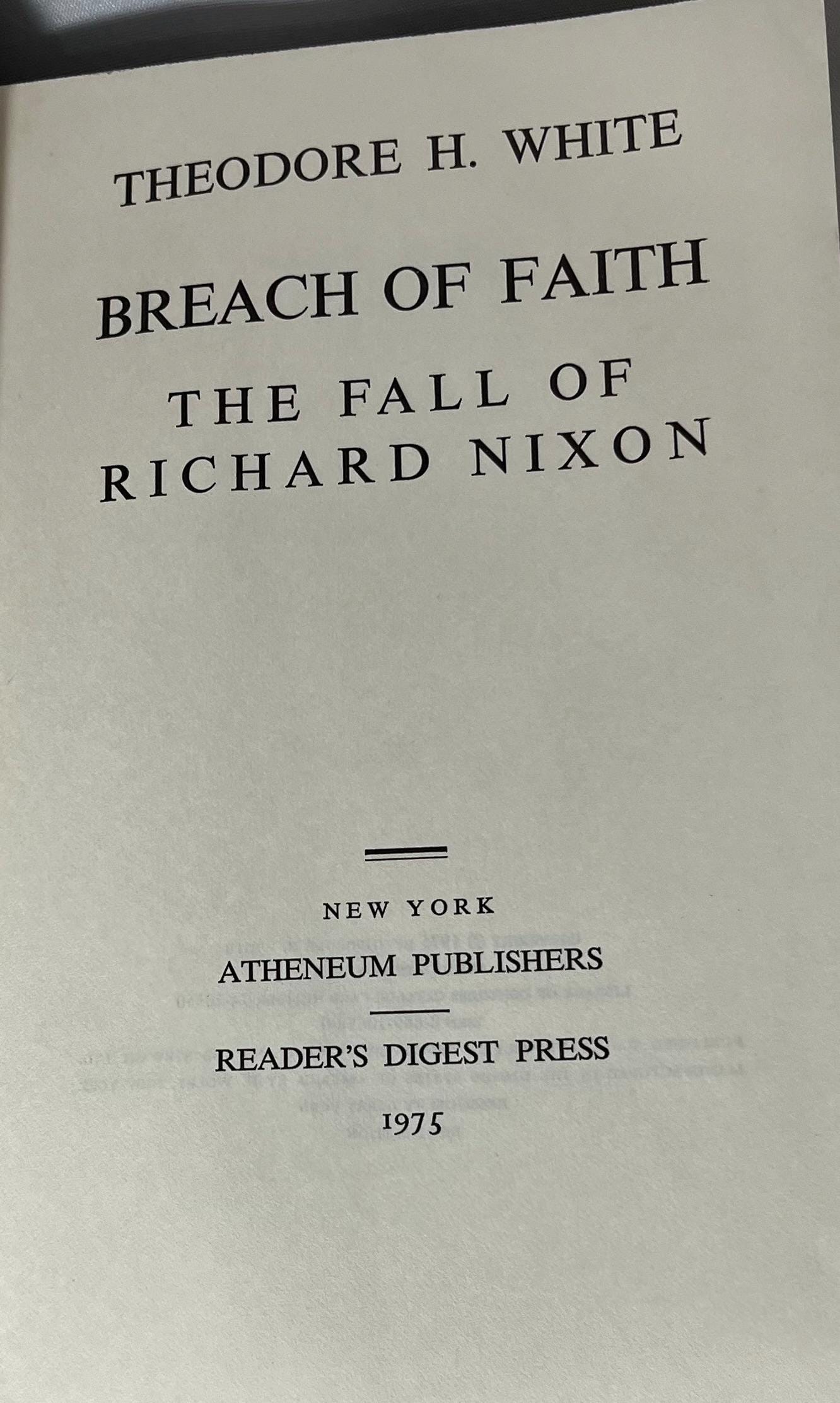 Breach of Faith: The Fall of Richard Nixon Watergate Scandal Hardcover Book 1975 First Edition, Political History, Election