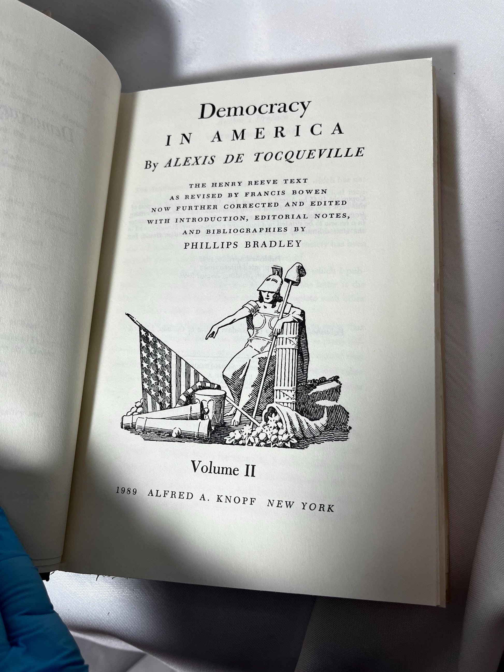 Democracy in America Hardcover Books Set, Volumes I & II, Alexis de Tocqueville, 17th Printing 1989, US Edition