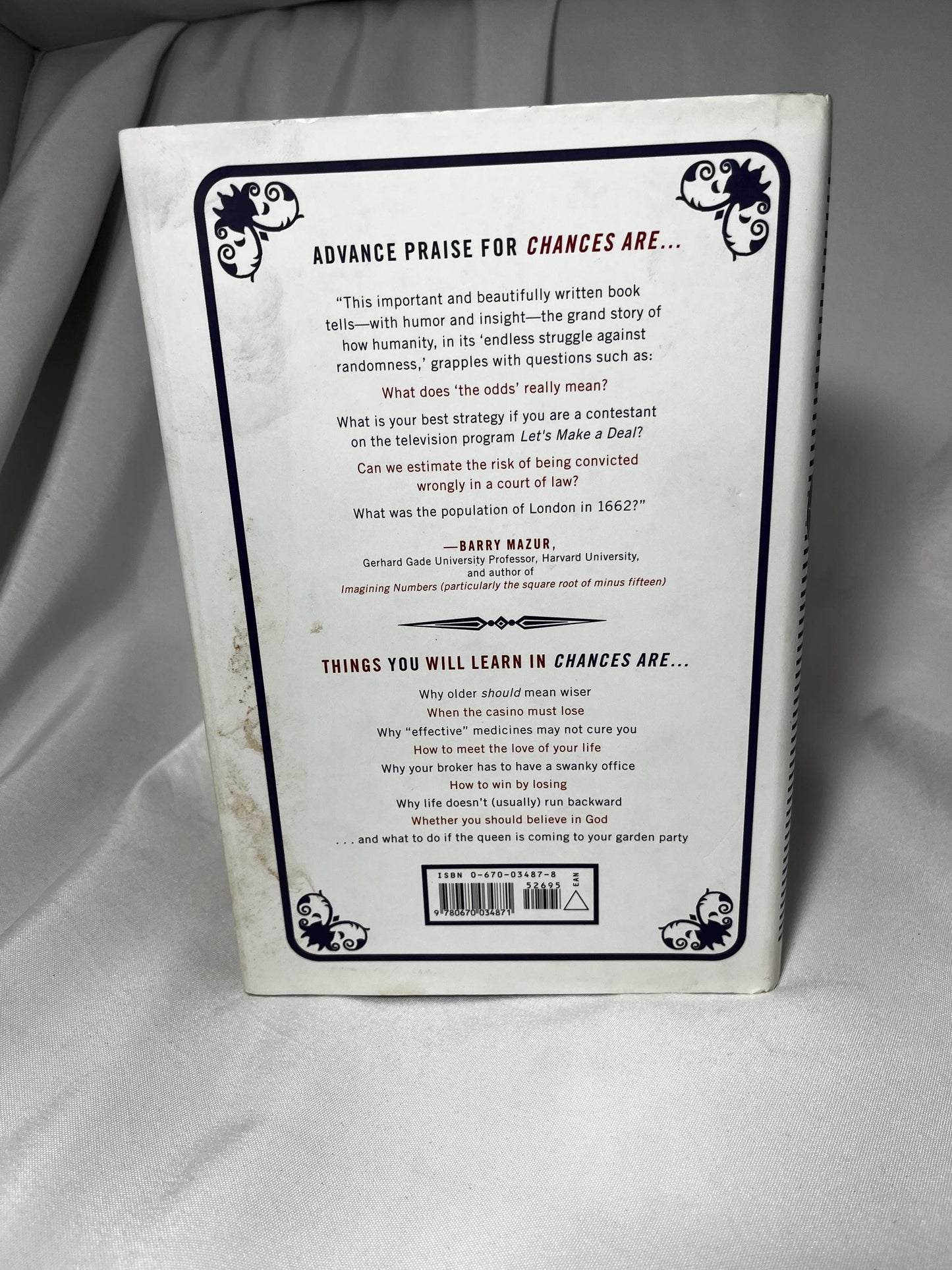 Chances Are: Adventures in Probability Book, Michael Kaplan, Ellen Kaplan, 2006 First Edition, Hardcover