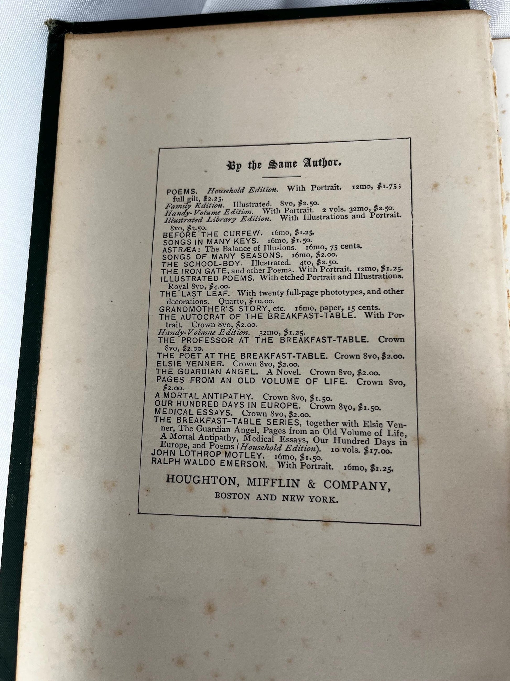 The Autocrat of the Breakfast Table by Oliver Wendell Holmes, 1888 Hardcover Edition, Collector's Item