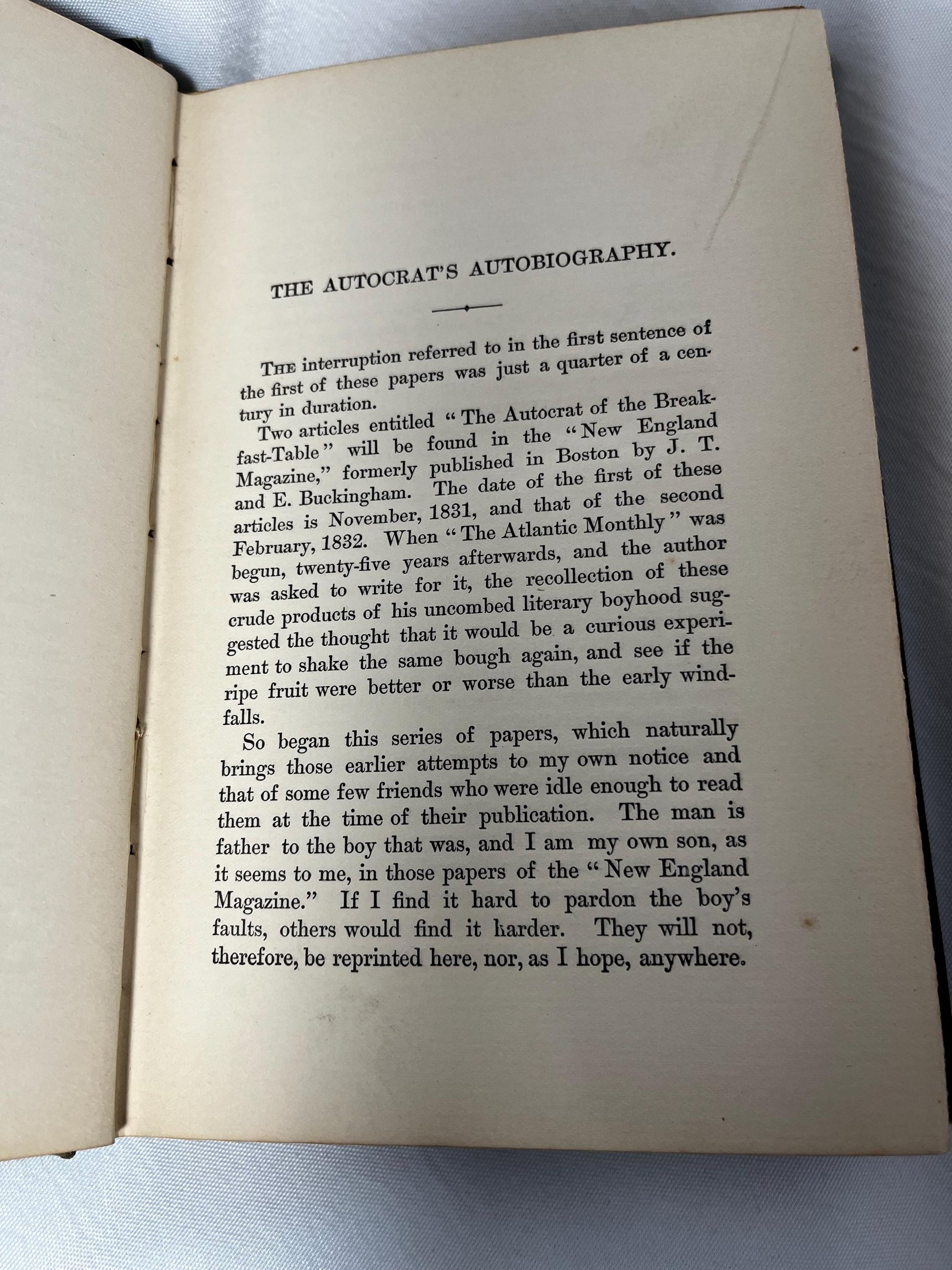 The Autocrat of the Breakfast Table by Oliver Wendell Holmes, 1888 Hardcover Edition, Collector's Item