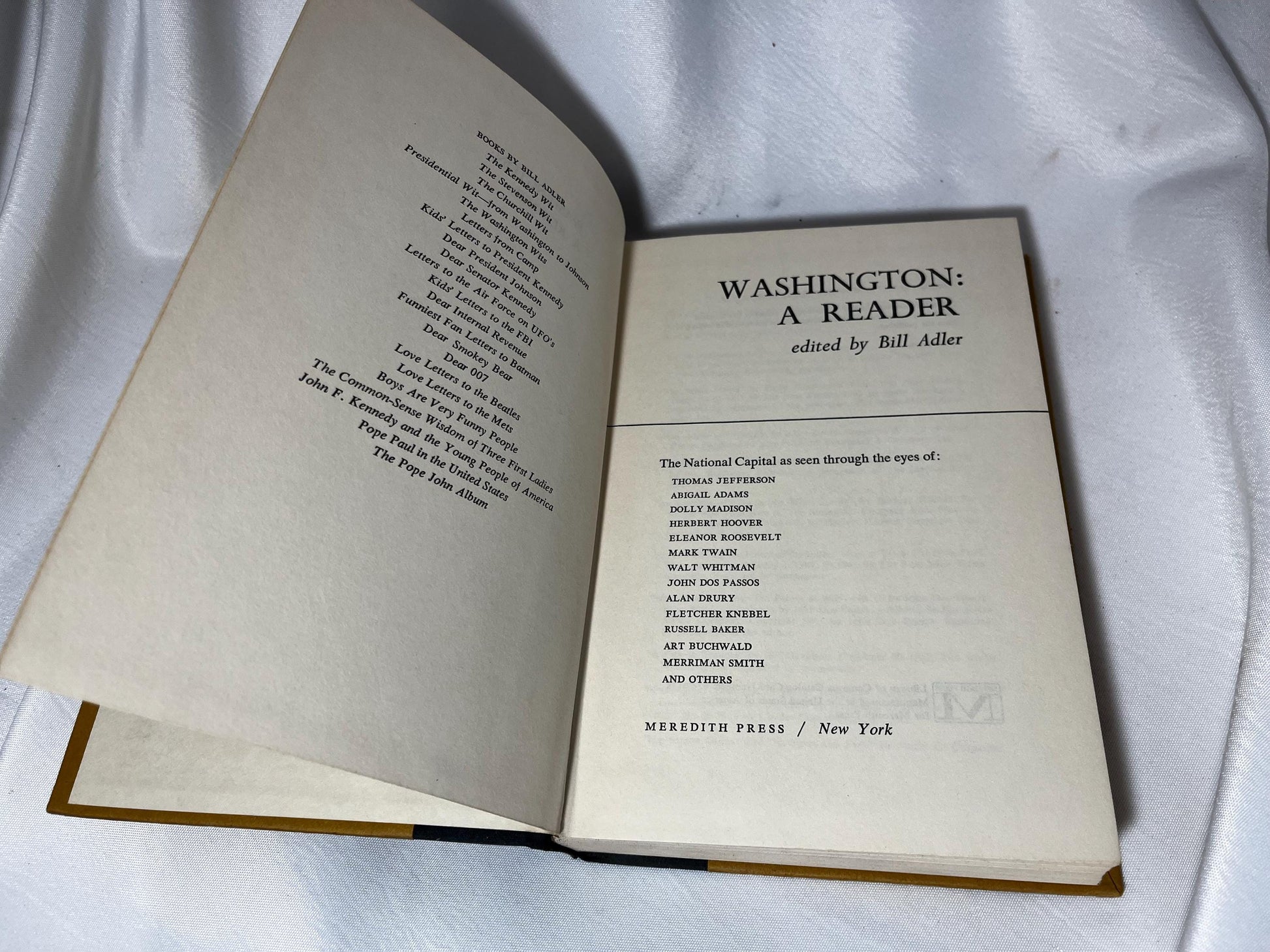 Vintage "Washington: A Reader" Hardcover First Edition, Thomas Jefferson, Abigail Adams, Dolly Madison, Mark Twain, Walt Whitman