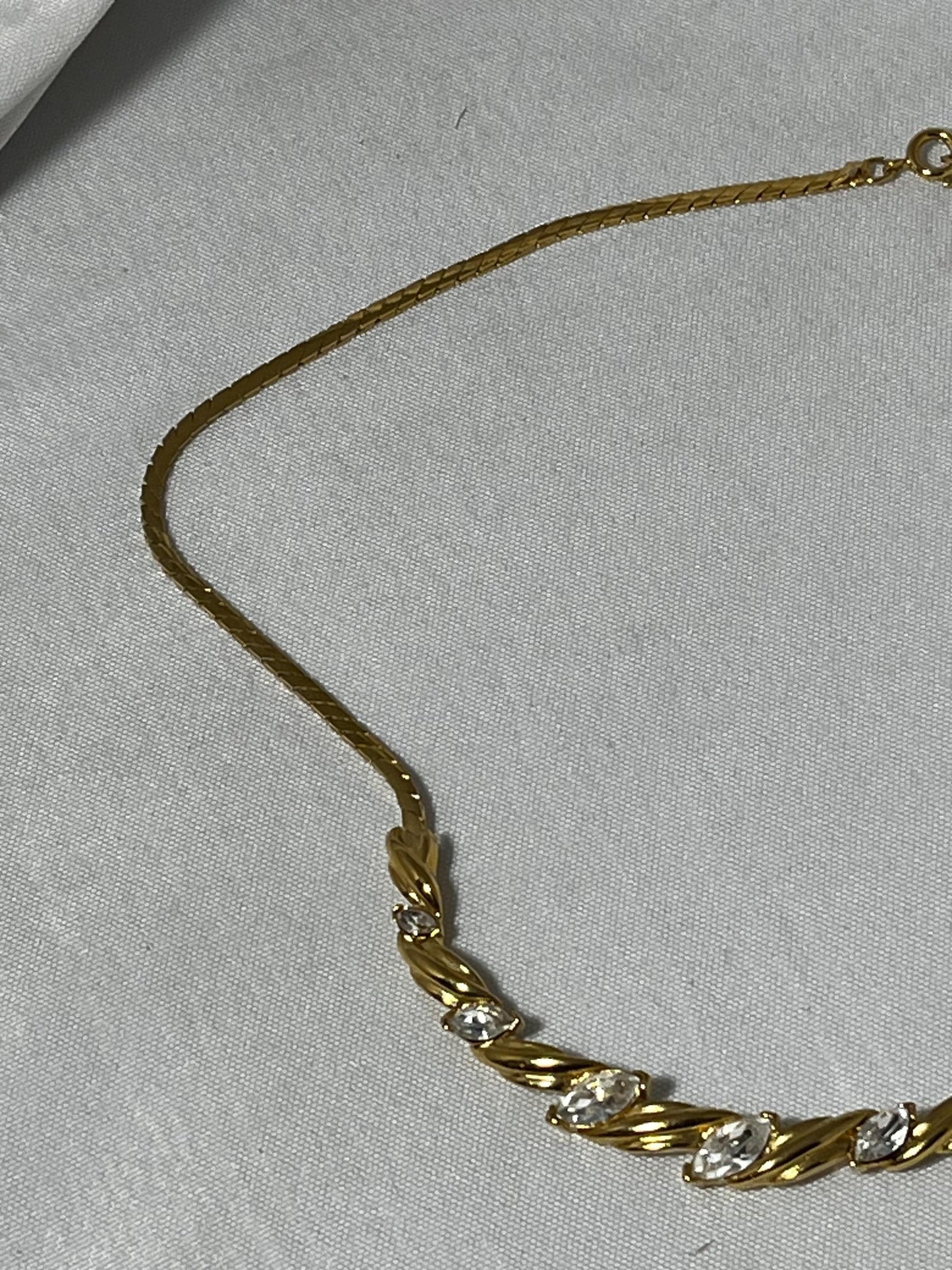 Trifari Gold Toned Necklace with Rhinestones, Vintage Jewelry, Elegant Statement Necklace,