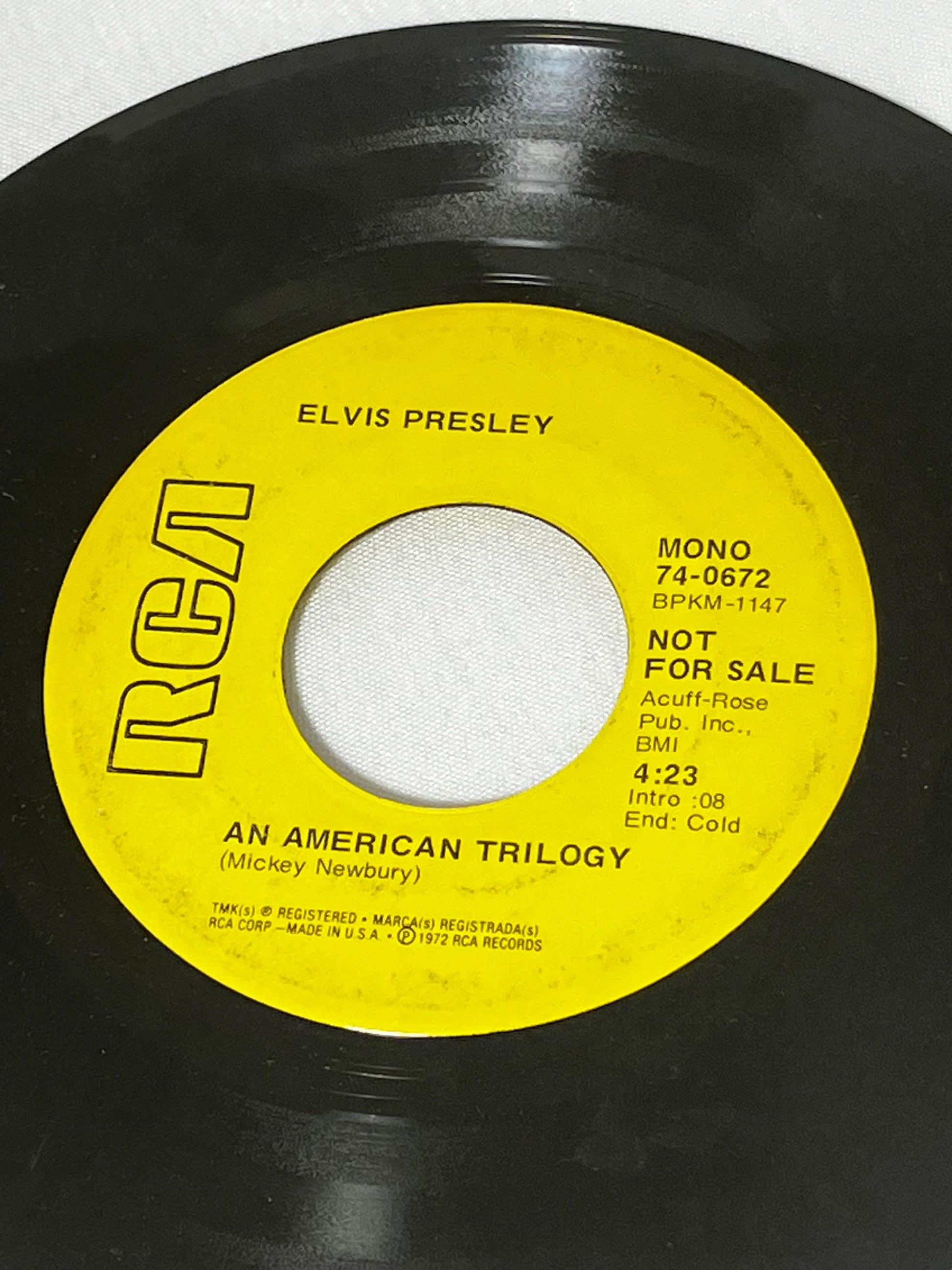 Elvis Presley 45 RPM Single Record "The First Time I Ever Saw Your Face/An American Trilogy" Rock Song