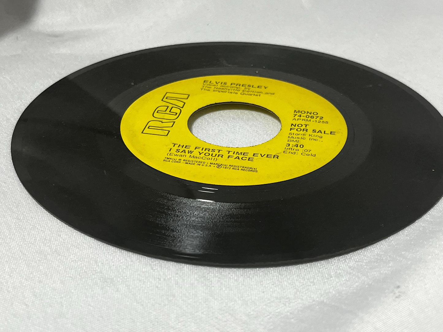 Elvis Presley 45 RPM Single Record "The First Time I Ever Saw Your Face/An American Trilogy" Rock Song