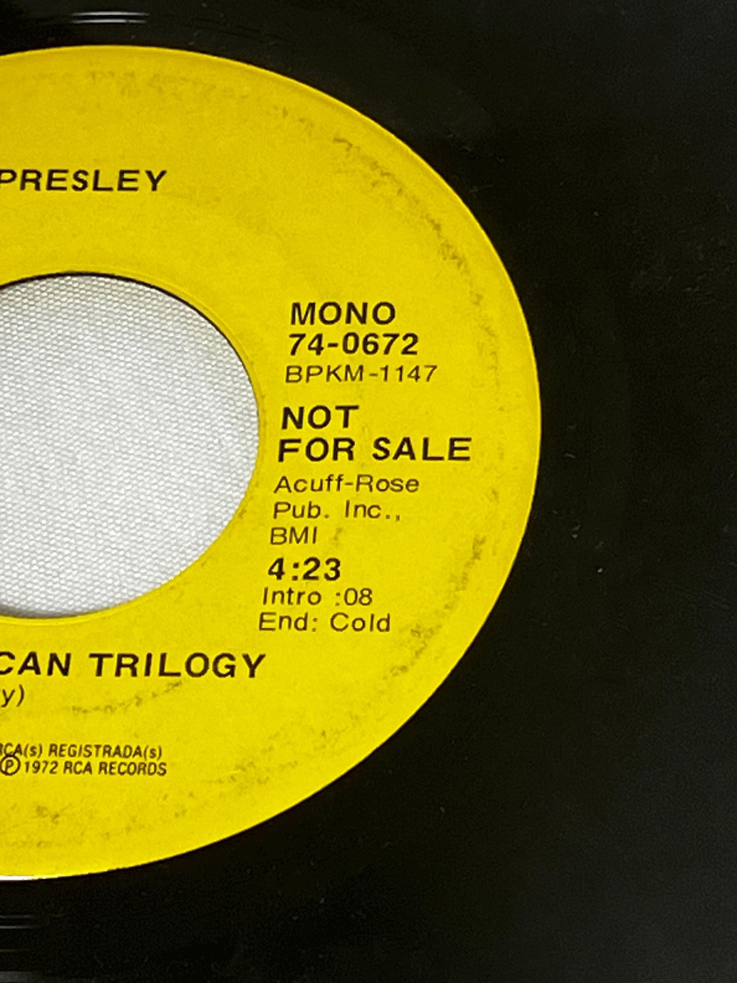 Elvis Presley 45 RPM Single Record "The First Time I Ever Saw Your Face/An American Trilogy" Rock Song