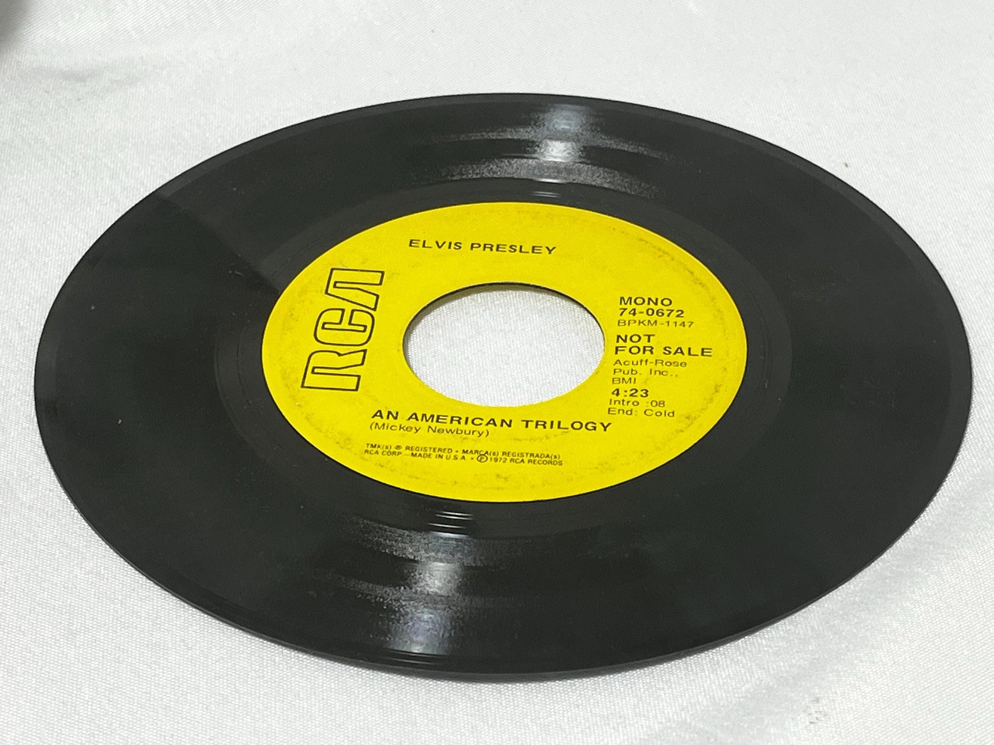 Elvis Presley 45 RPM Single Record "The First Time I Ever Saw Your Face/An American Trilogy" Rock Song