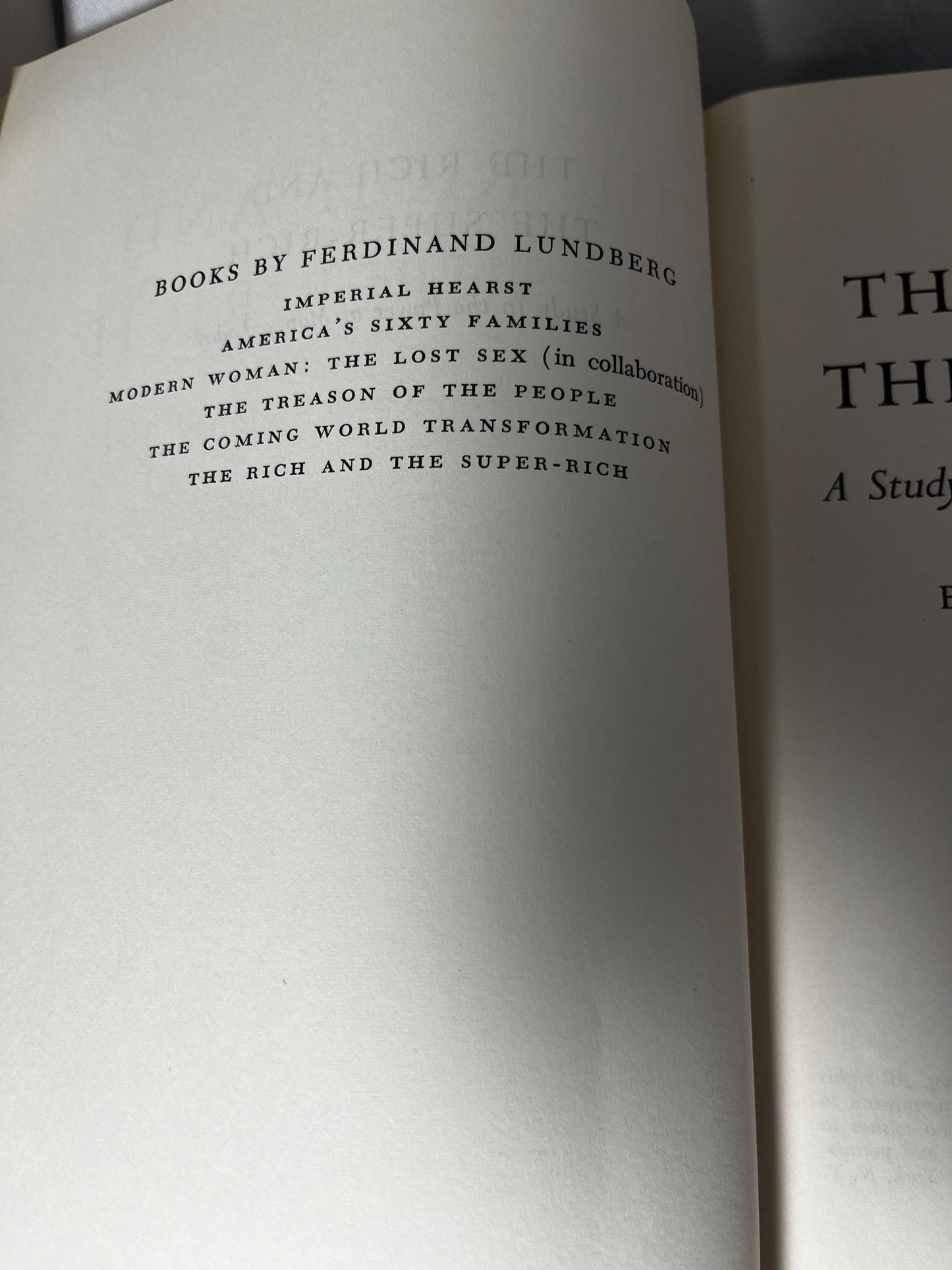 Vintage Ferdinand Lundberg Hardcover Book 1968 First Edition, Wealth History Study, Social Class Analysis