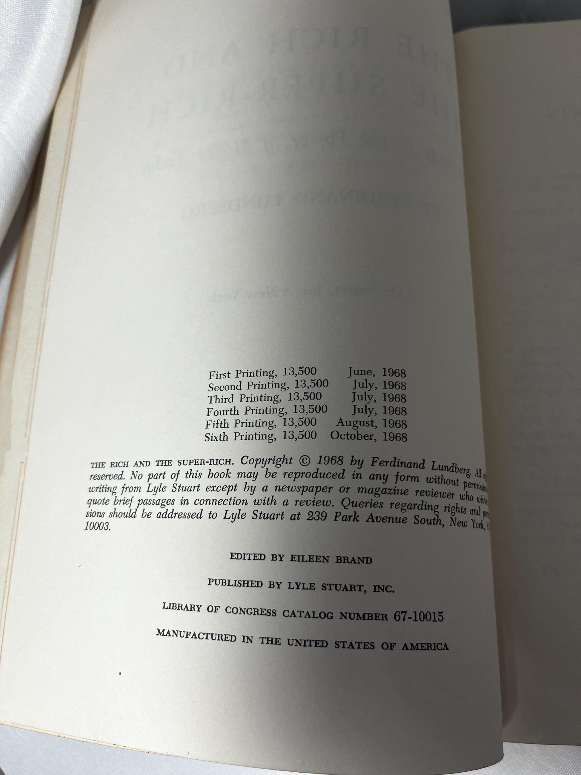 Vintage Ferdinand Lundberg Hardcover Book 1968 First Edition, Wealth History Study, Social Class Analysis