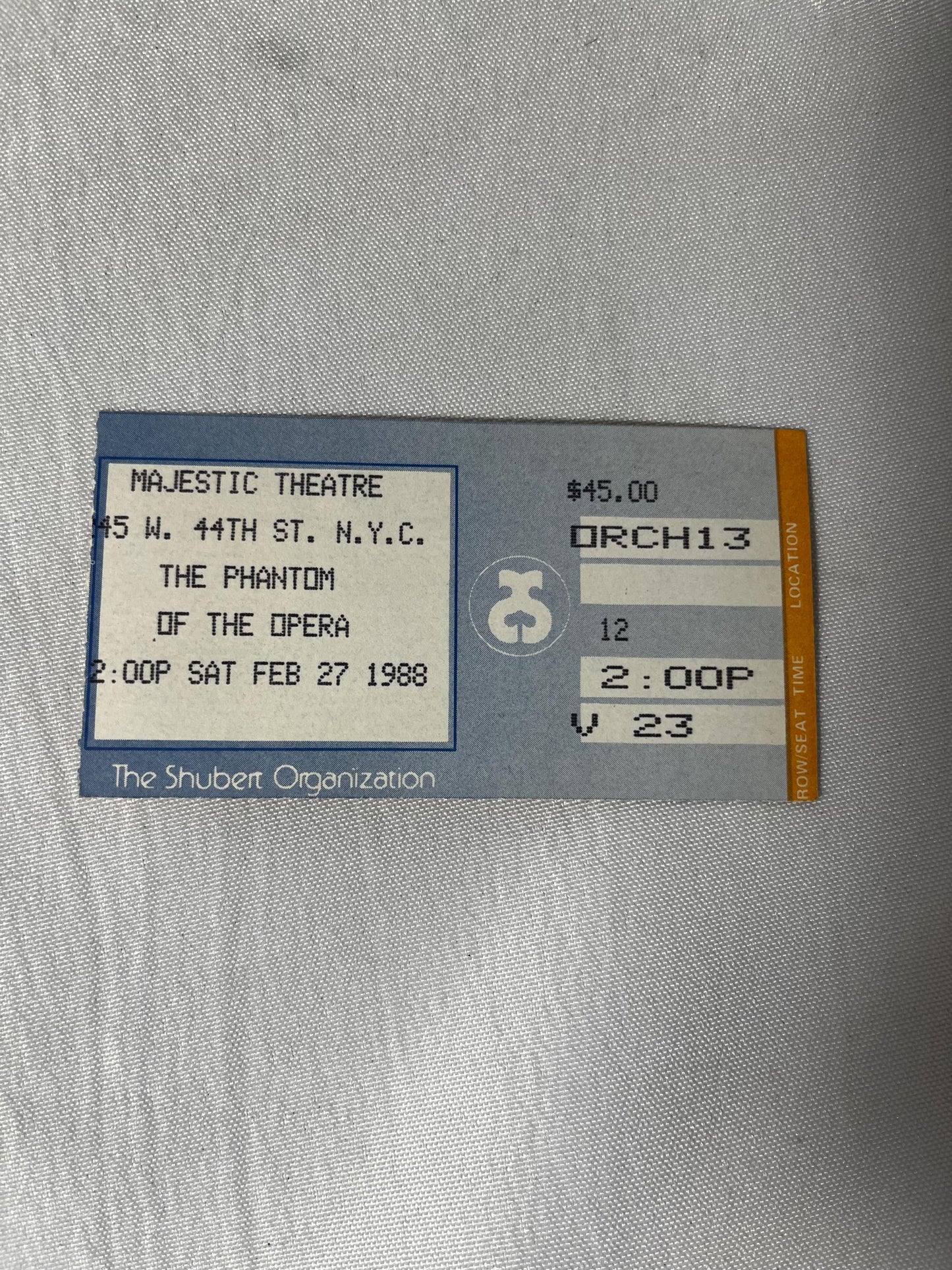 The Phantom of the Opera Playbill & Ticket Stub Set, 1988 Original Broadway Cast, Souvenir Collectible