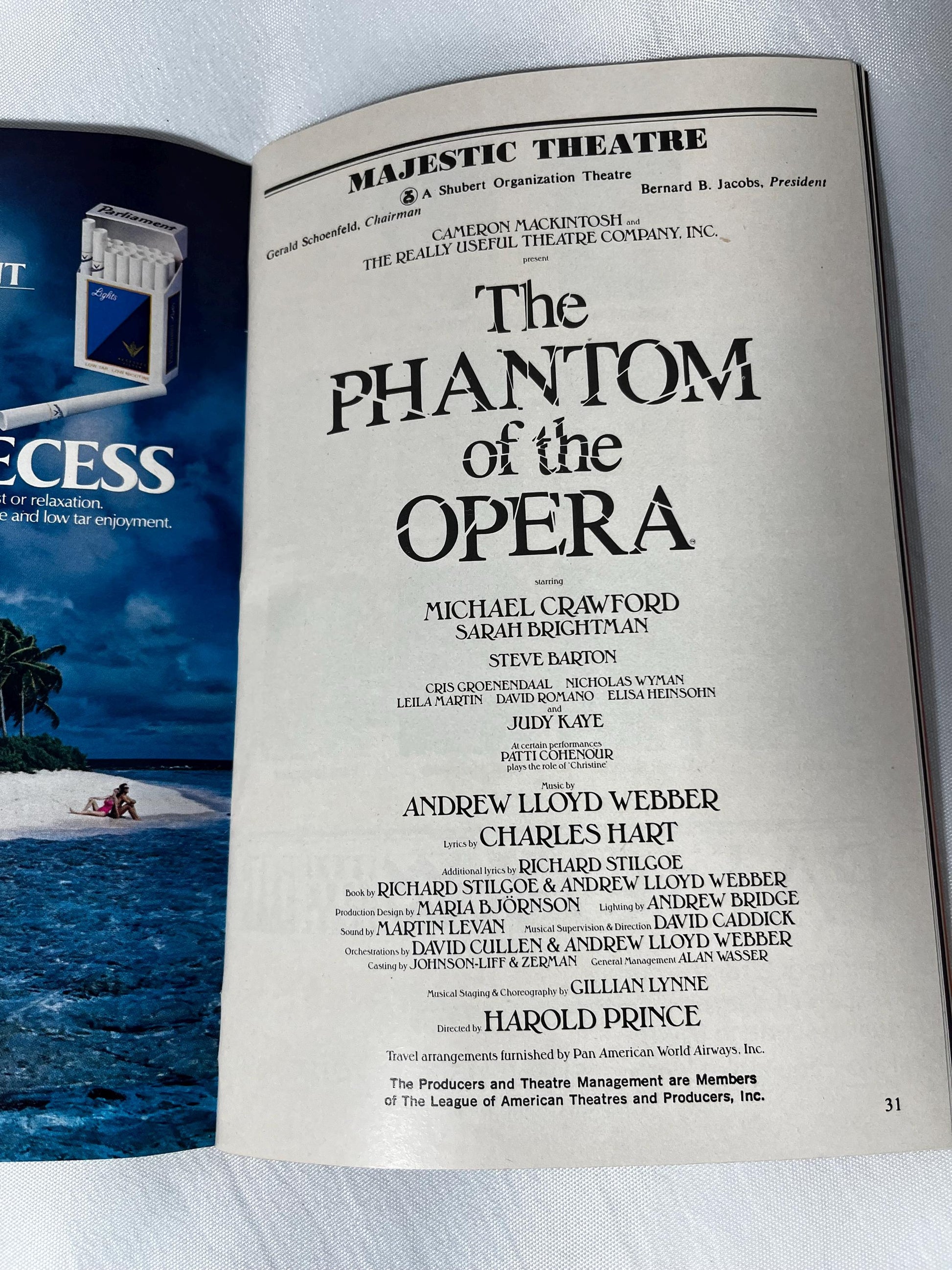 The Phantom of the Opera Playbill & Ticket Stub Set, 1988 Original Broadway Cast, Souvenir Collectible