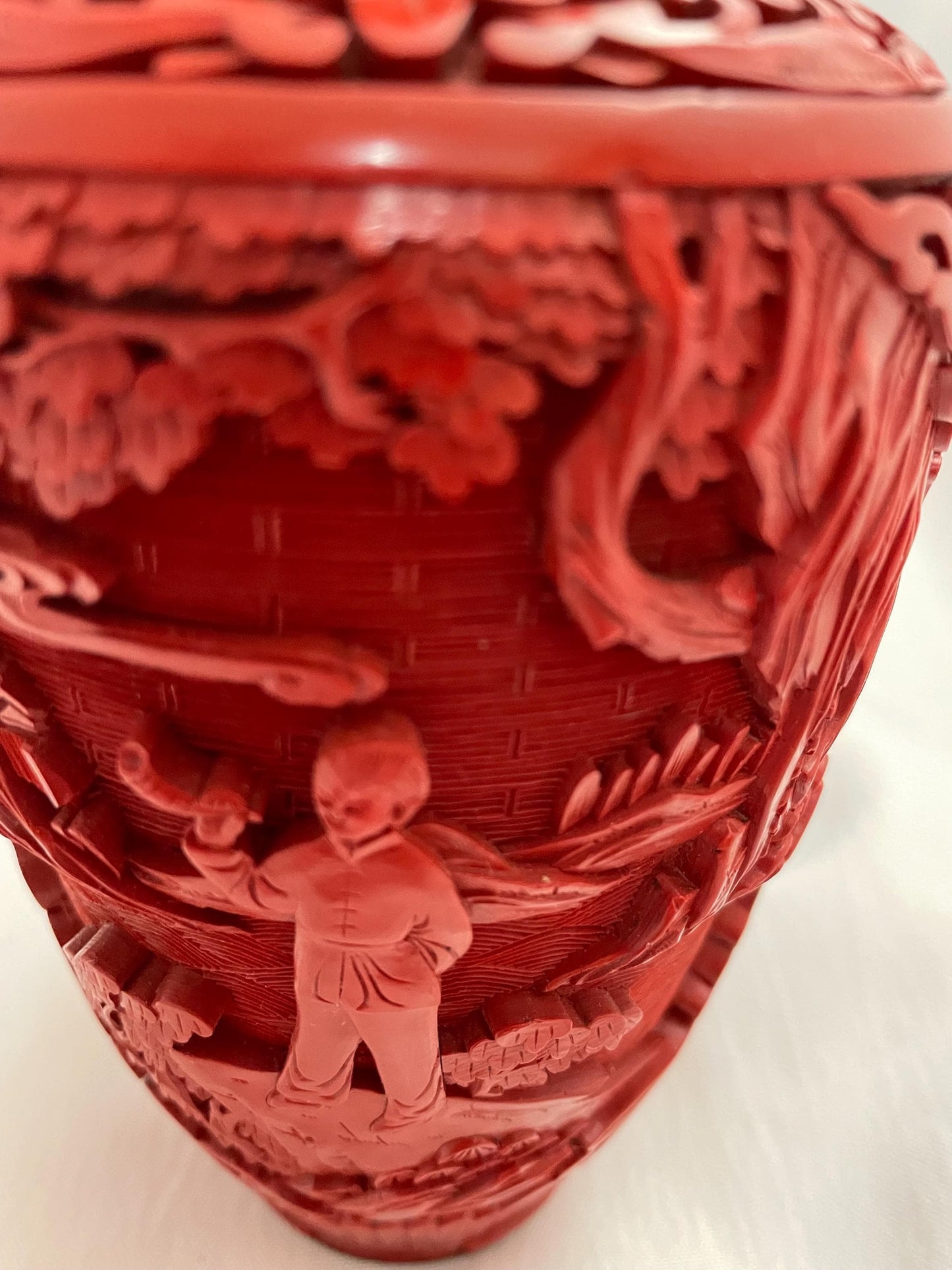 Vintage Mid Century Red Cinnabar Laquer vase.
