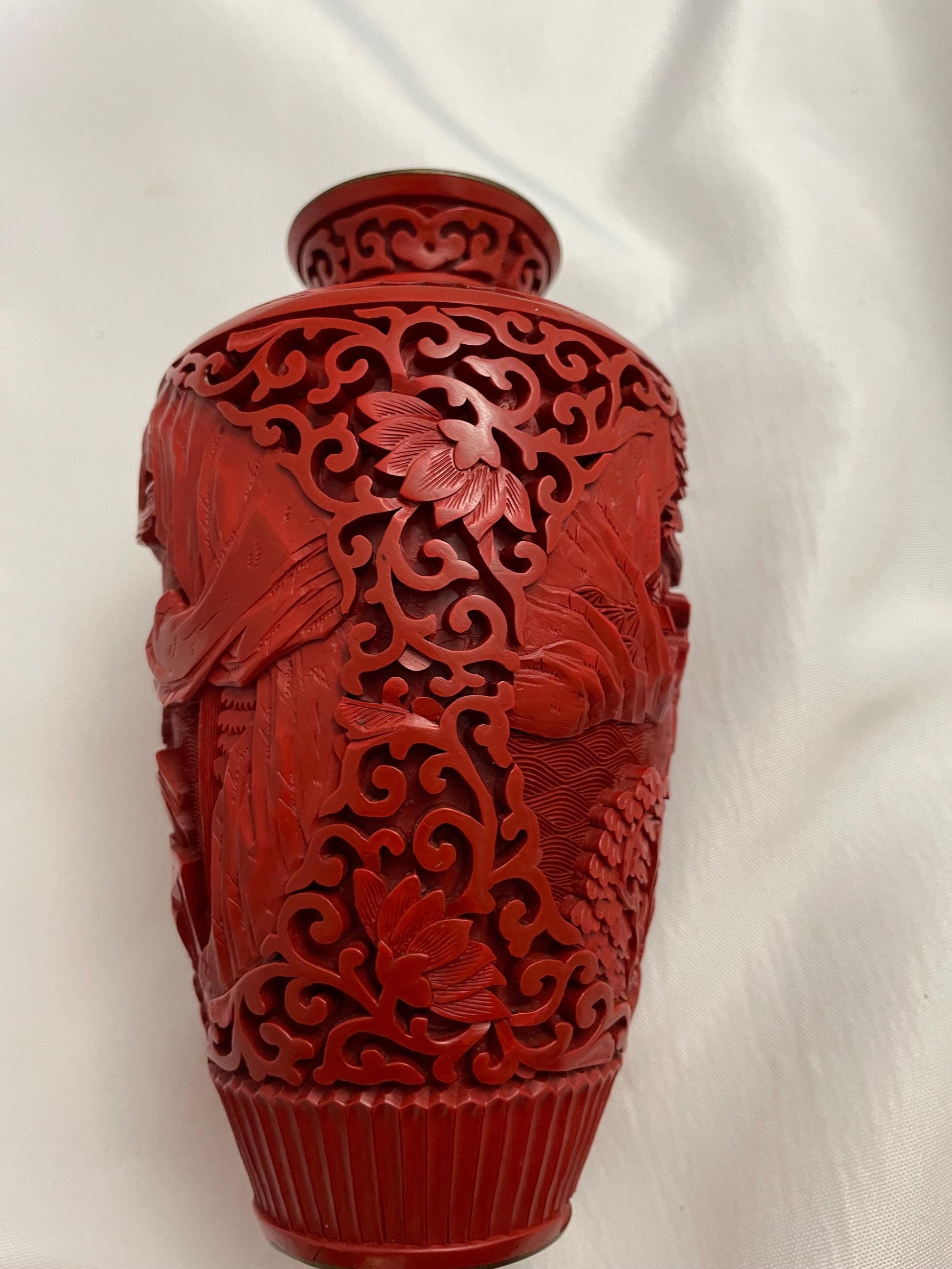 Vintage Mid Century Red Cinnabar Laquer vase.