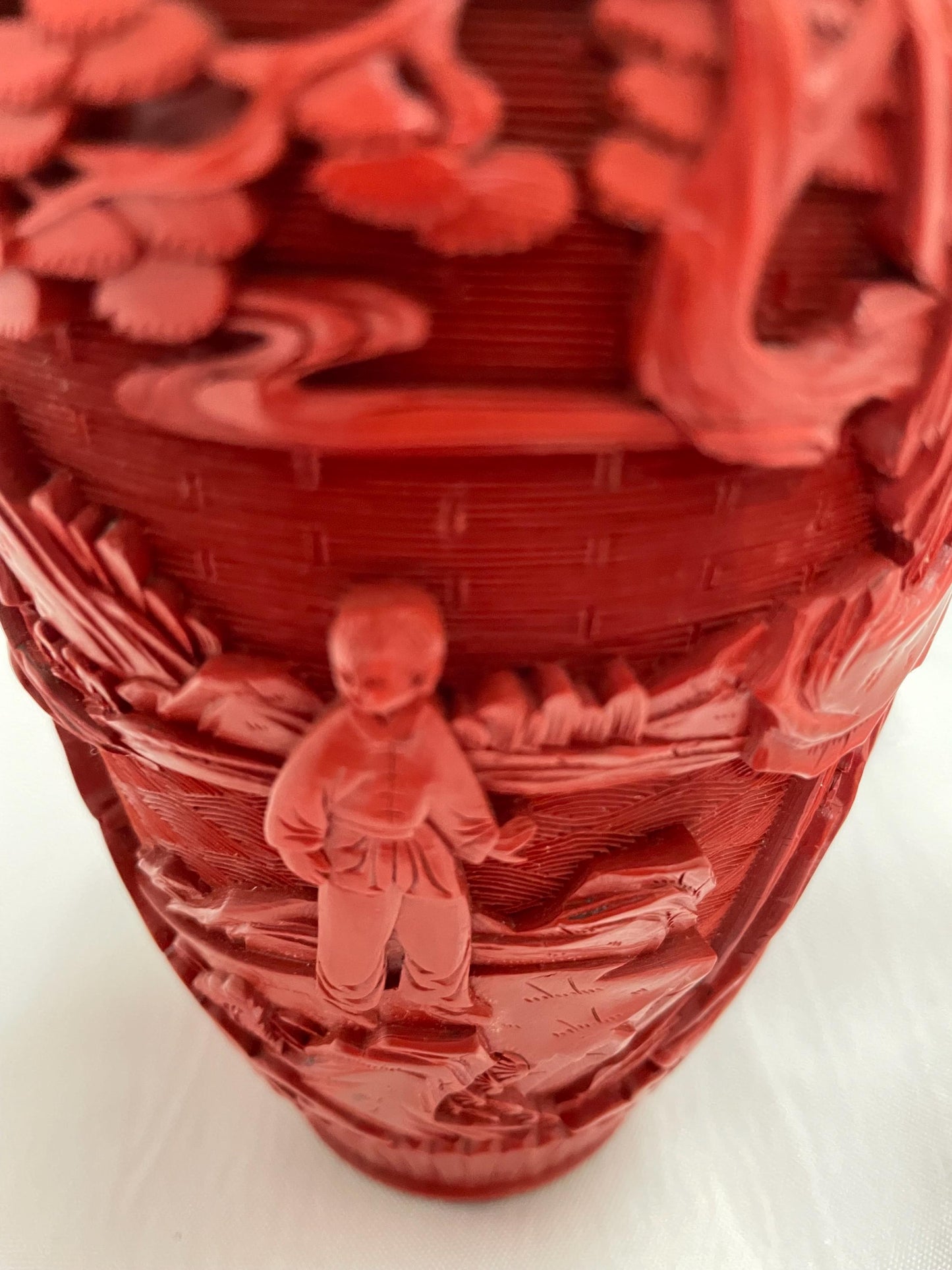 Vintage Mid Century Red Cinnabar Laquer vase.