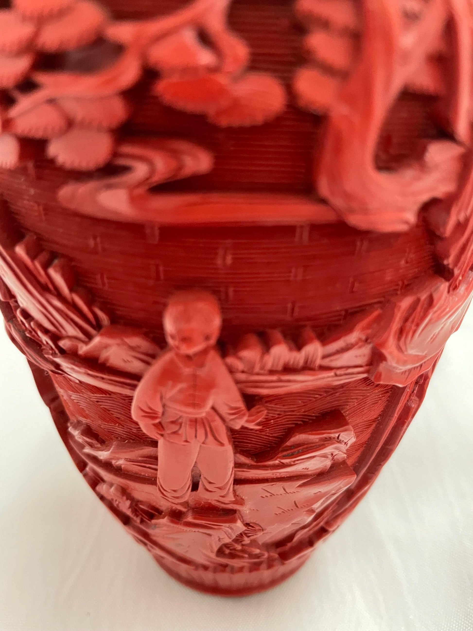Vintage Mid Century Red Cinnabar Laquer vase.