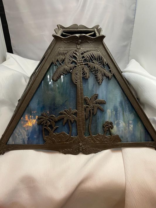 4 panel Slag glass tropical overlay , ornamental base.