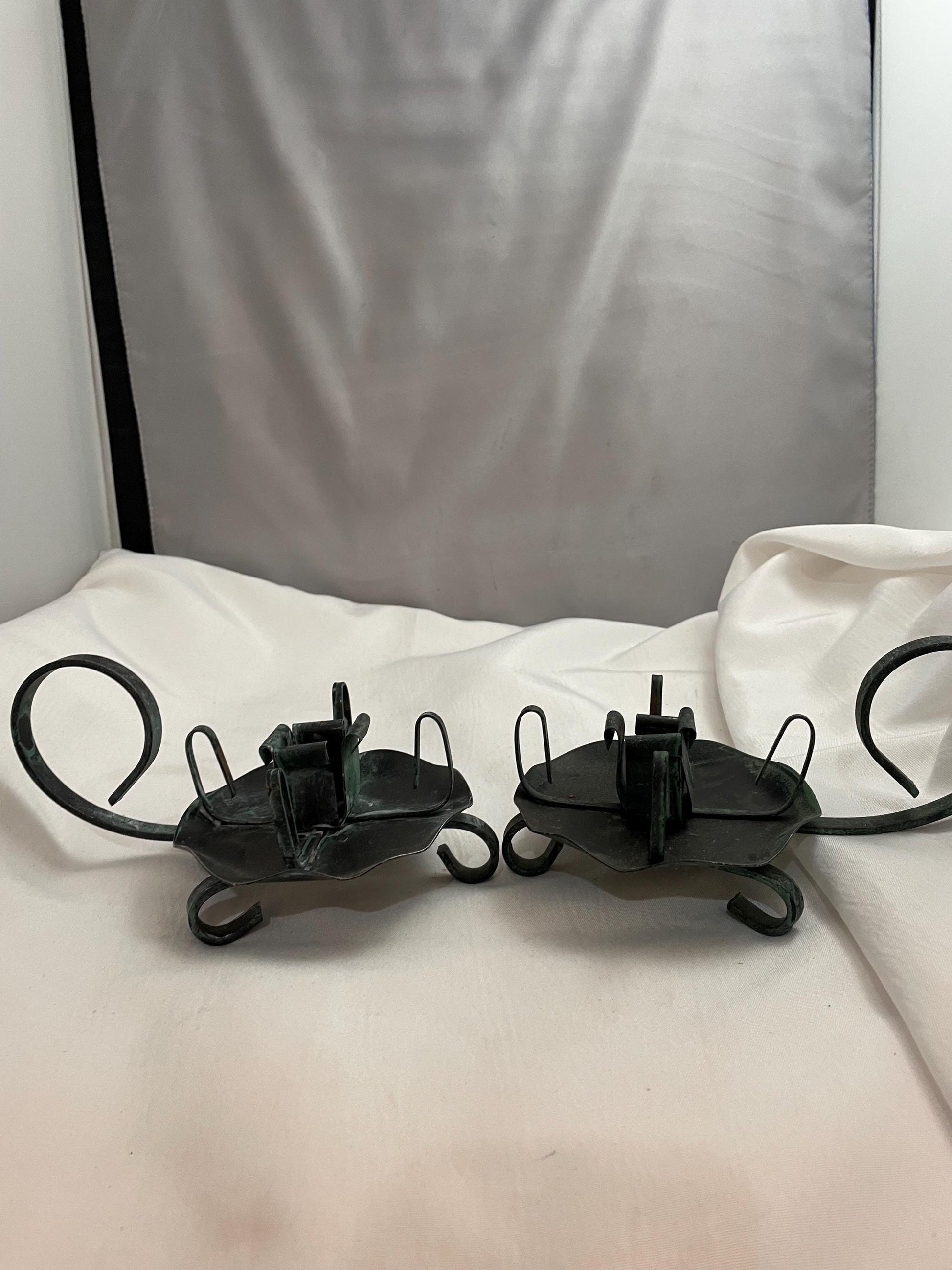 Set of 2 Vintage metal candle holders. Gothic/Medievil/ Spanish style.