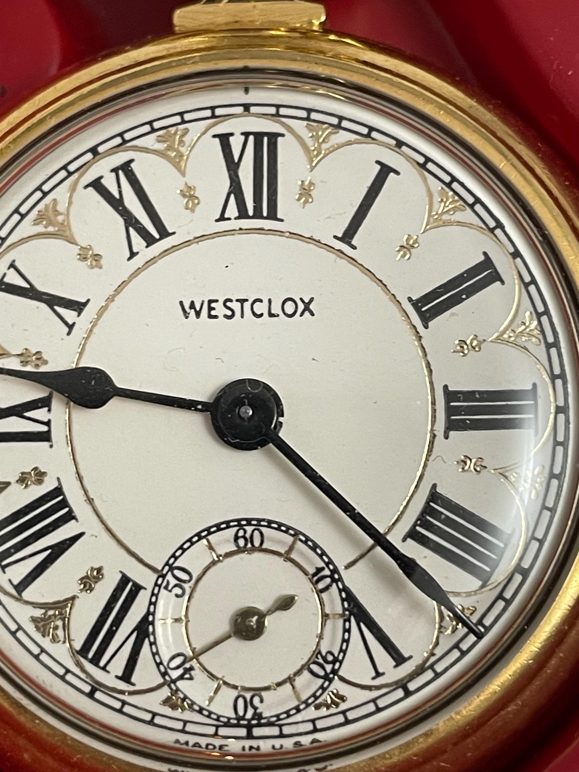 Vintage 1977 Westclox The Conductor Pocket watch W/chain.