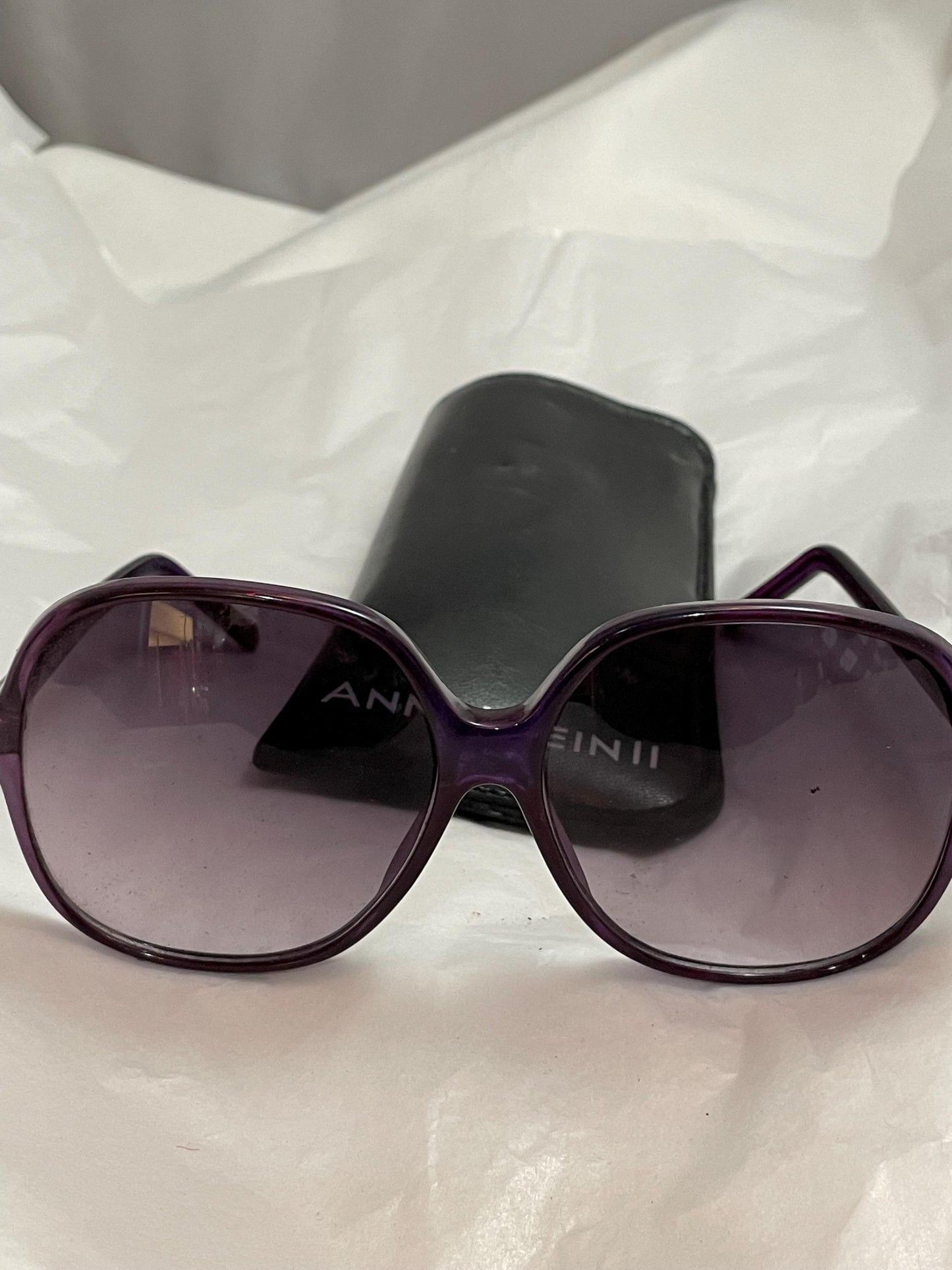 Vintage Anne Klein ll large Framed Sunglasses. Purple, W/Case.