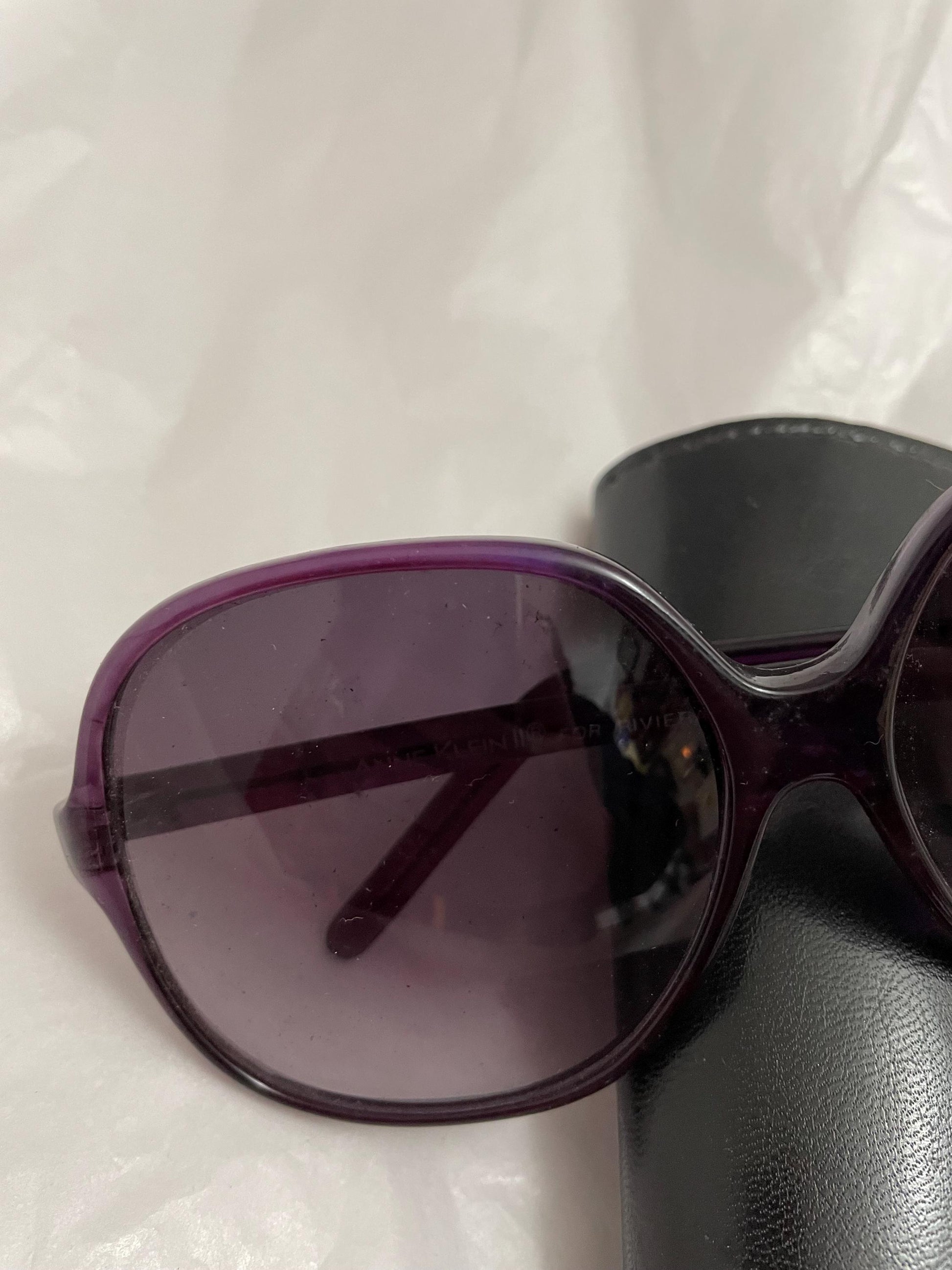 Vintage Anne Klein ll large Framed Sunglasses. Purple, W/Case.
