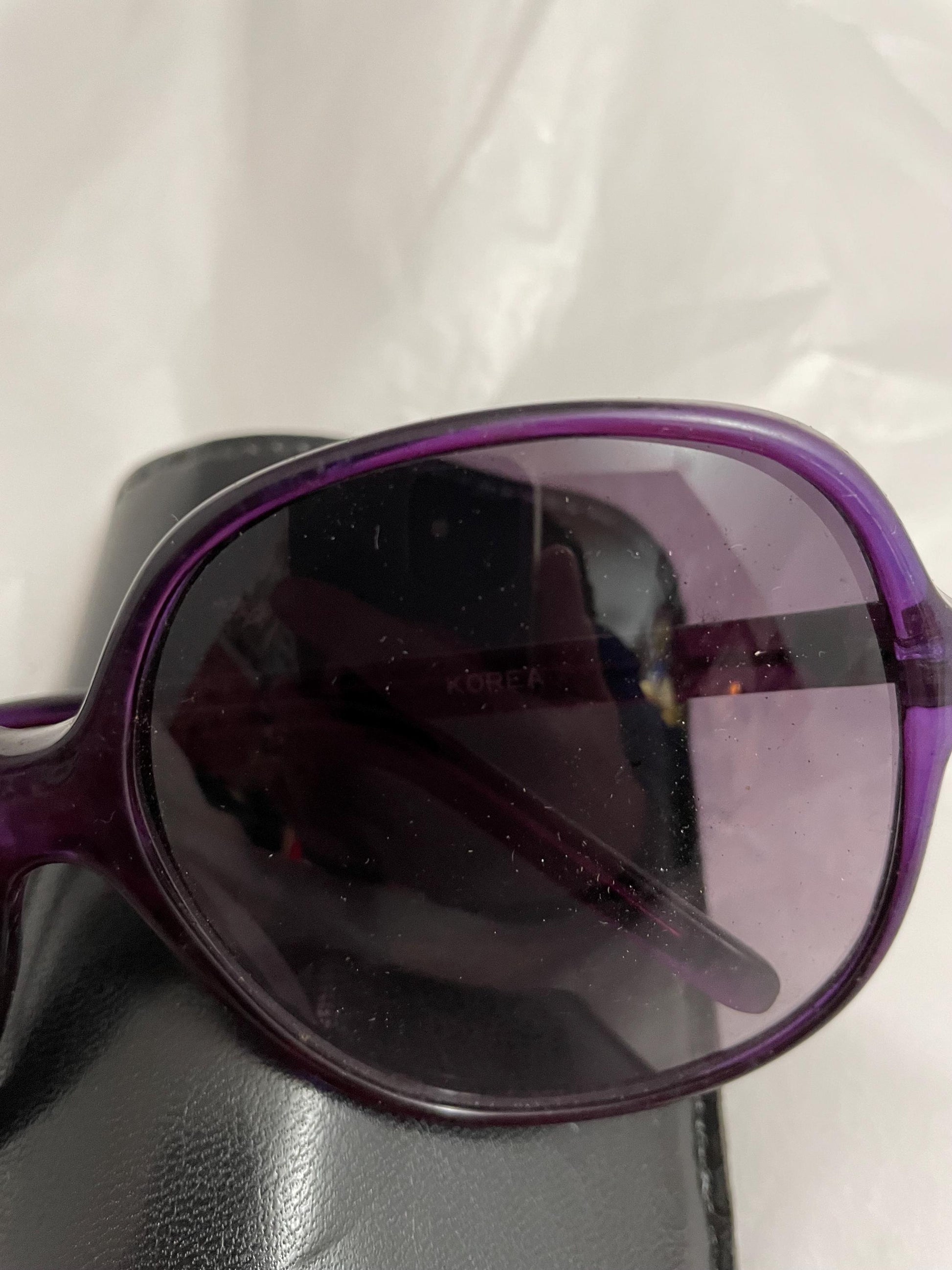 Vintage Anne Klein ll large Framed Sunglasses. Purple, W/Case.
