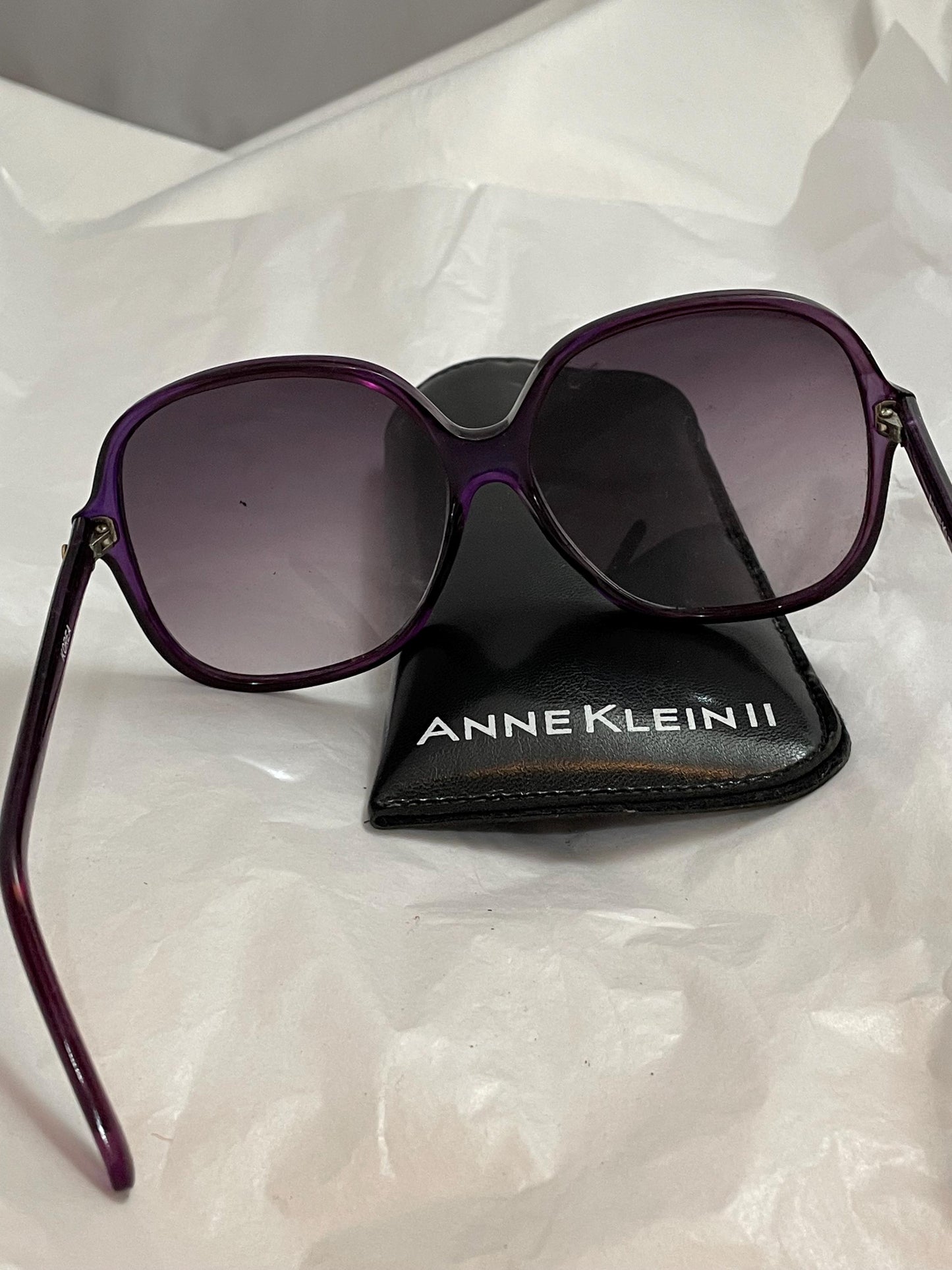 Vintage Anne Klein ll large Framed Sunglasses. Purple, W/Case.