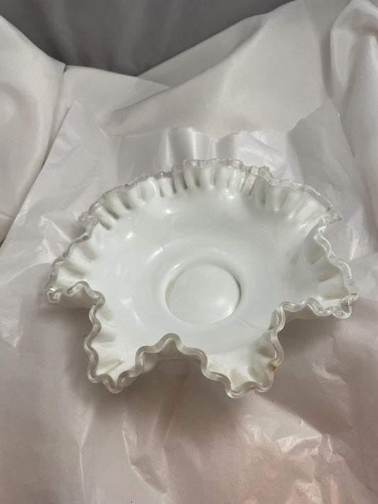 Fenton Silvercrest Glass Fruit Bowl W/ crimped & ruffled edges.