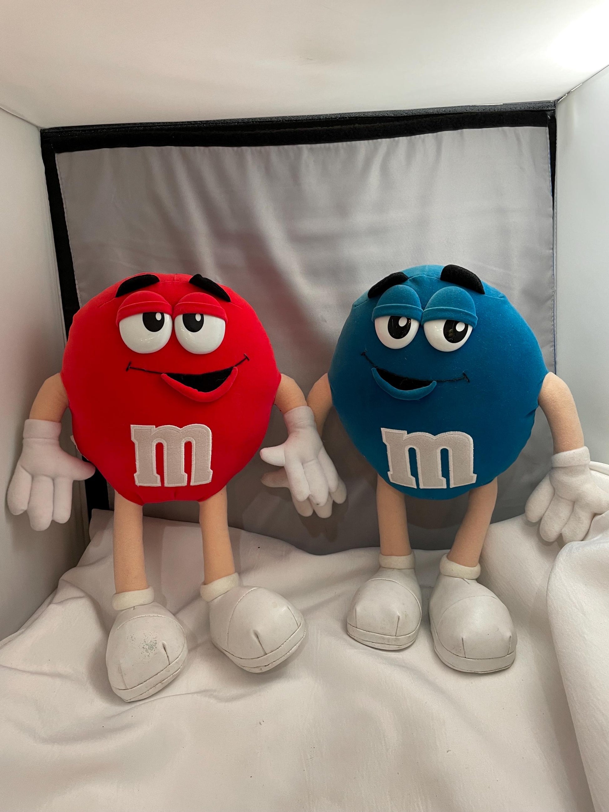 Mars M & M smiling chocolate candy plush. Set of 2 Red candy/ Blue candy.