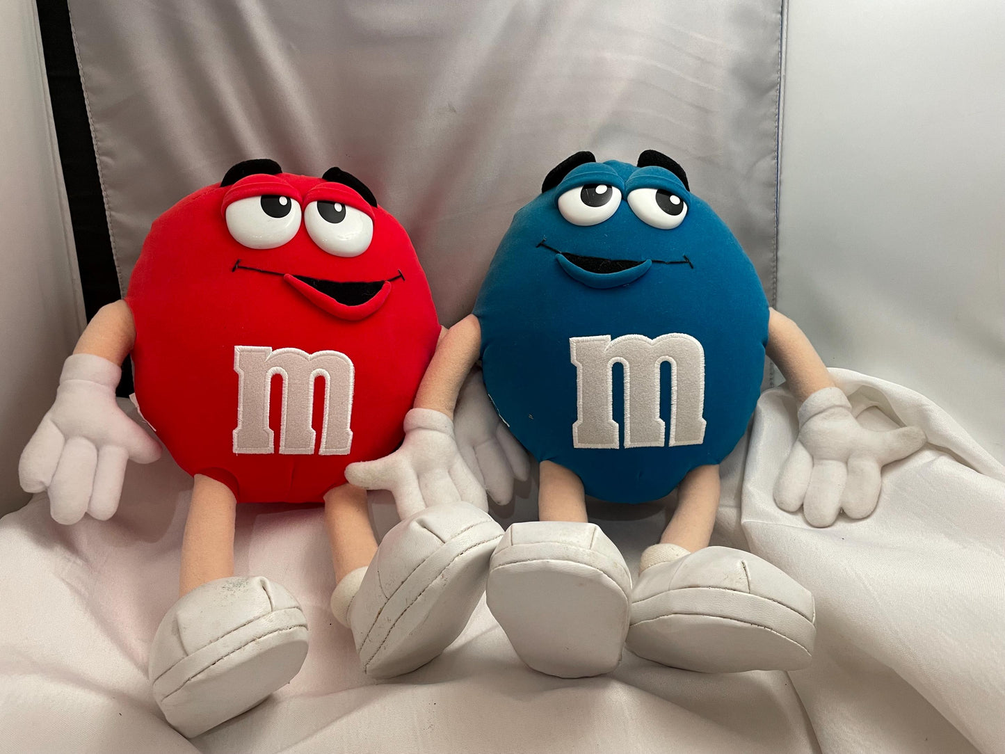 Mars M & M smiling chocolate candy plush. Set of 2 Red candy/ Blue candy.