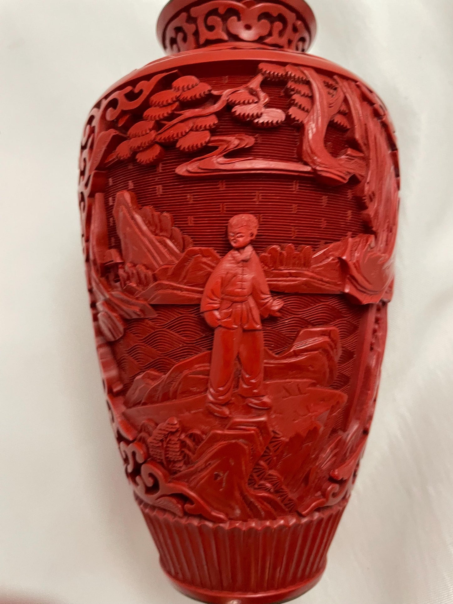 Vintage Mid Century Red Cinnabar Laquer vase.