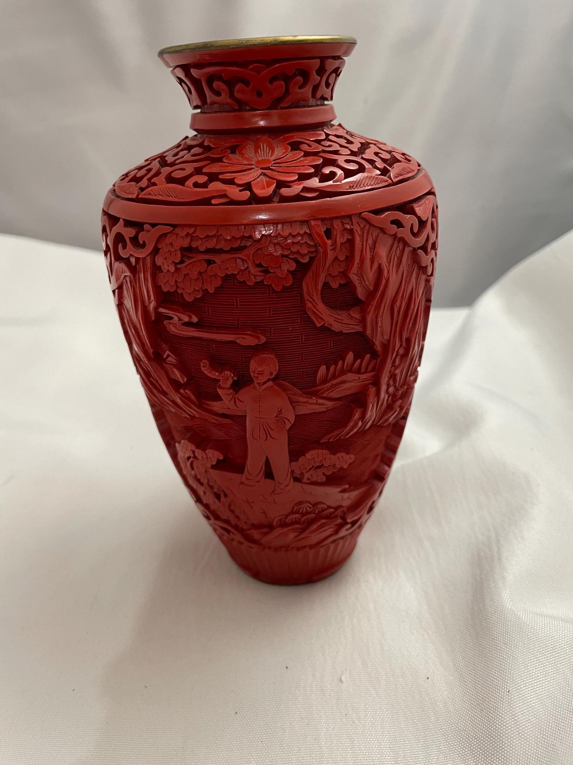 Vintage Mid Century Red Cinnabar Laquer vase.