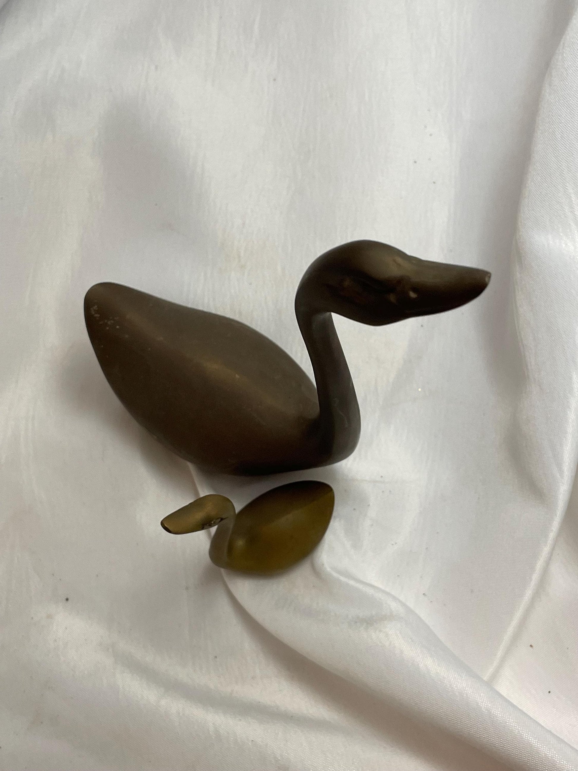 Mother and Baby Swan figurines. solid brass.