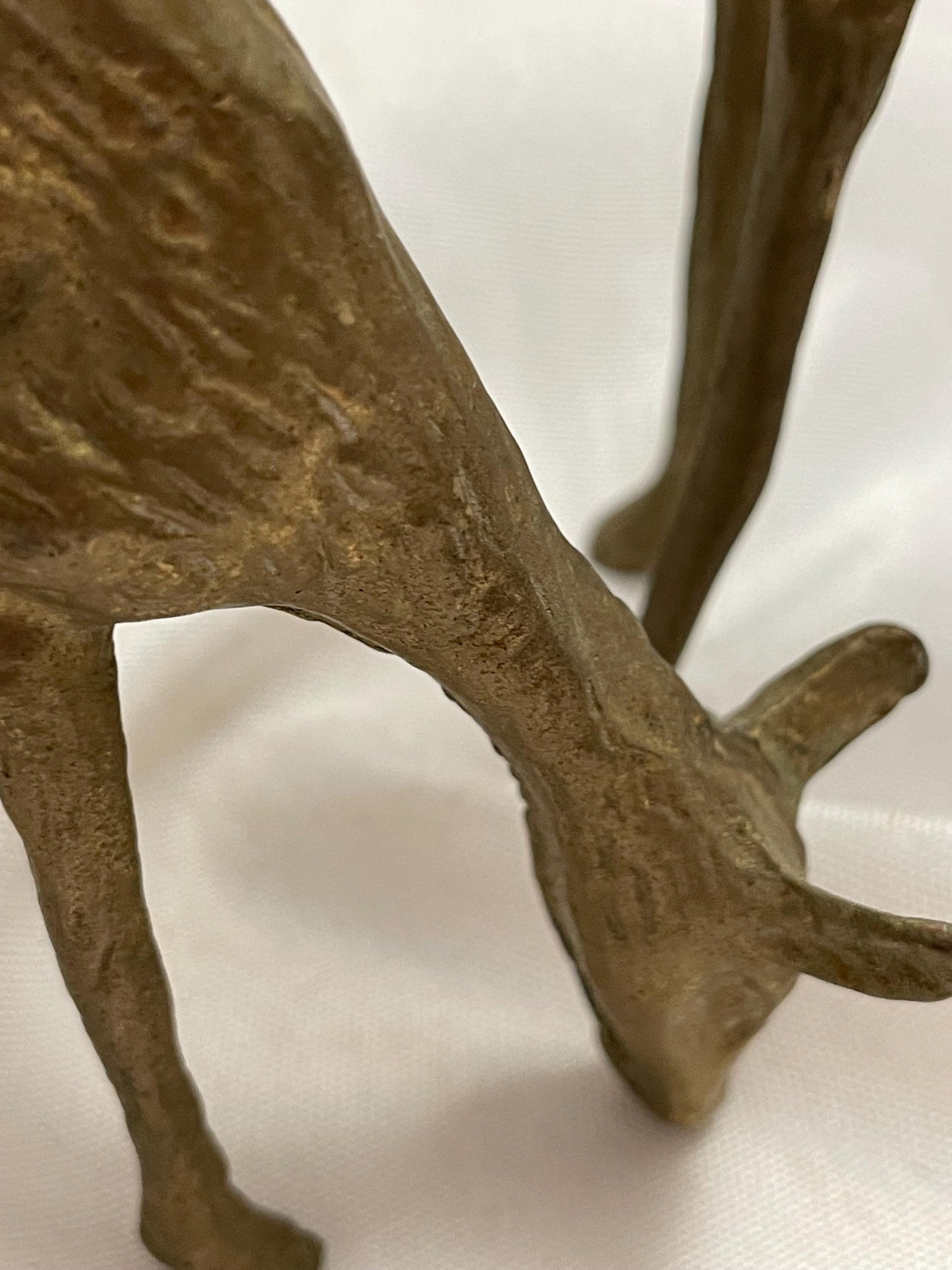 Set of 2 Vintage brass Deer Tapestry candle holders .