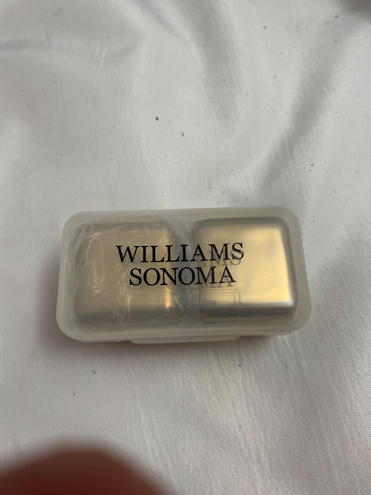 Williams Sonoma set of 2 Gold plated Metal Wiskey cubes.