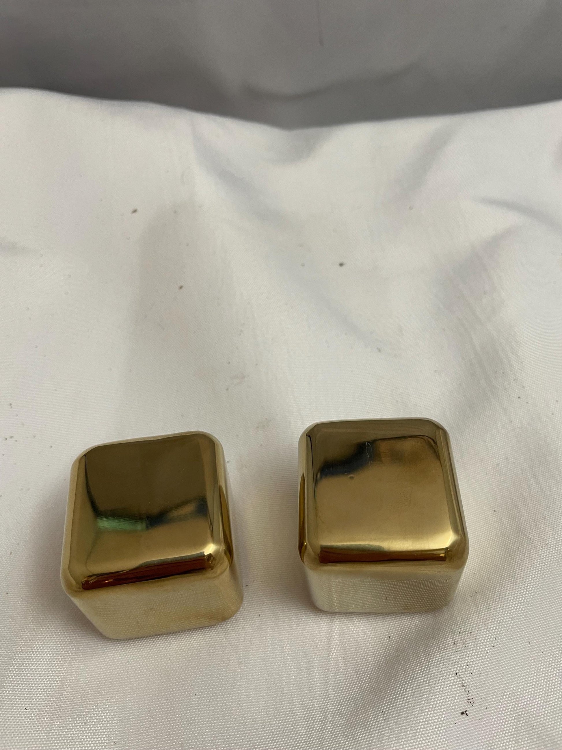 Williams Sonoma set of 2 Gold plated Metal Wiskey cubes.