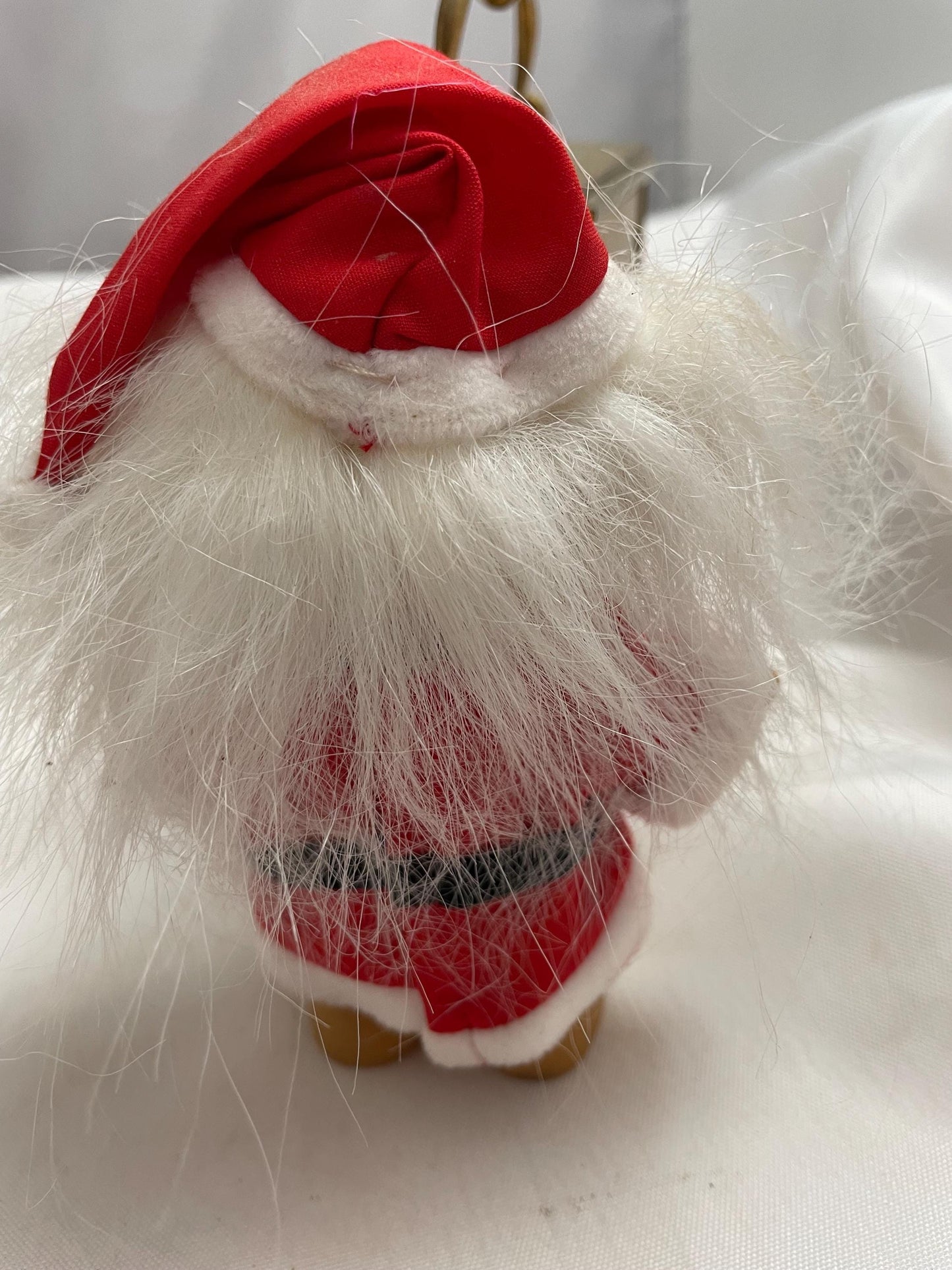 Vintage Russ Santa Claus Troll Doll w/ Christmas Coat and Hat. 41/2”. White Hair.