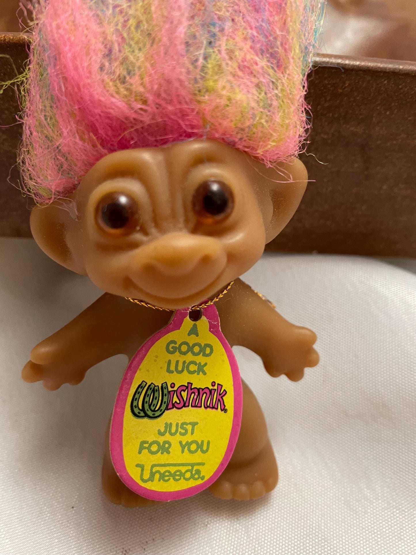 Vintage Uneeda Good Luck Wishnik Troll doll. 21/2”. Rainbow hair.