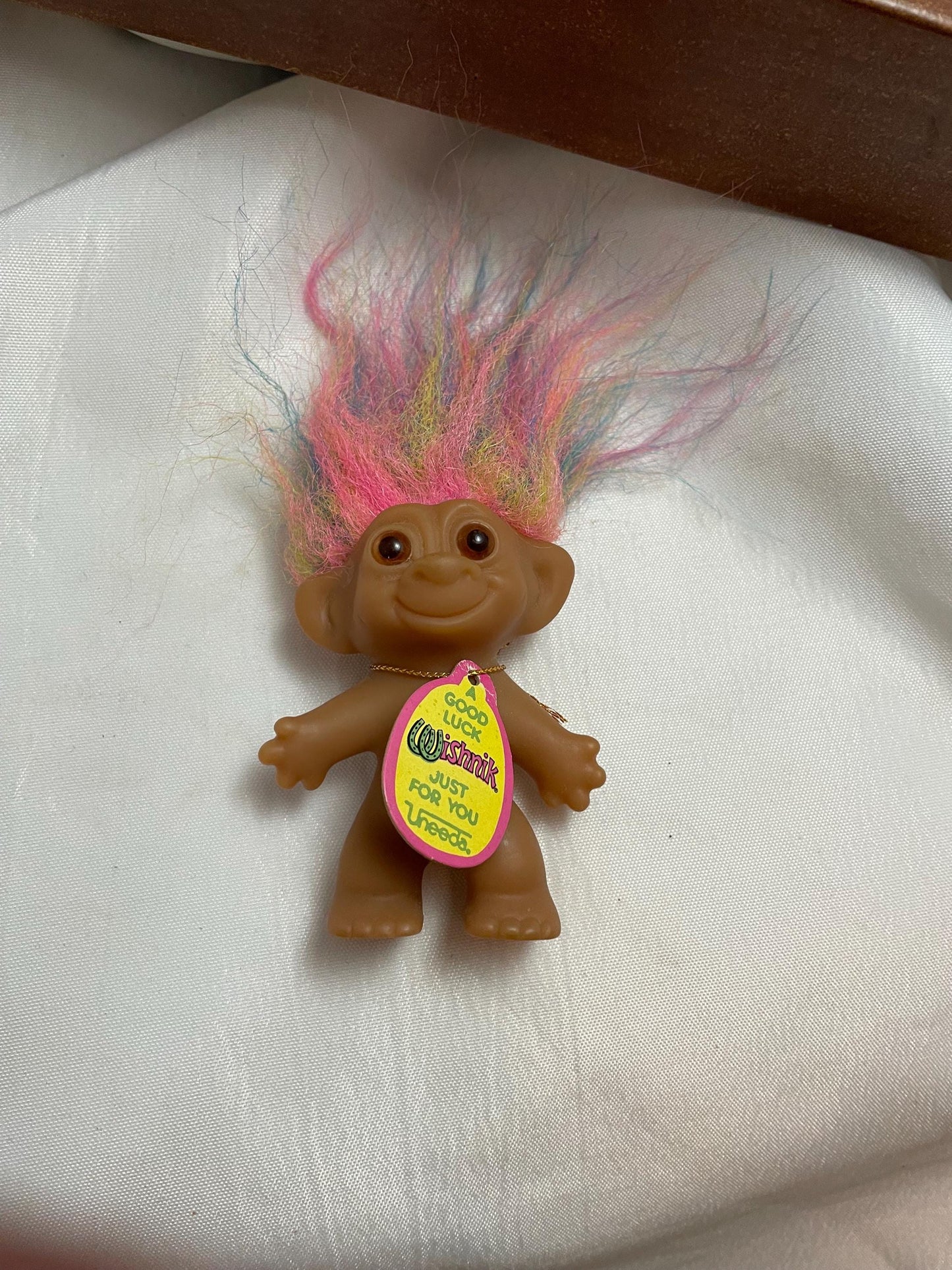 Vintage Uneeda Good Luck Wishnik Troll doll. 21/2”. Rainbow hair.