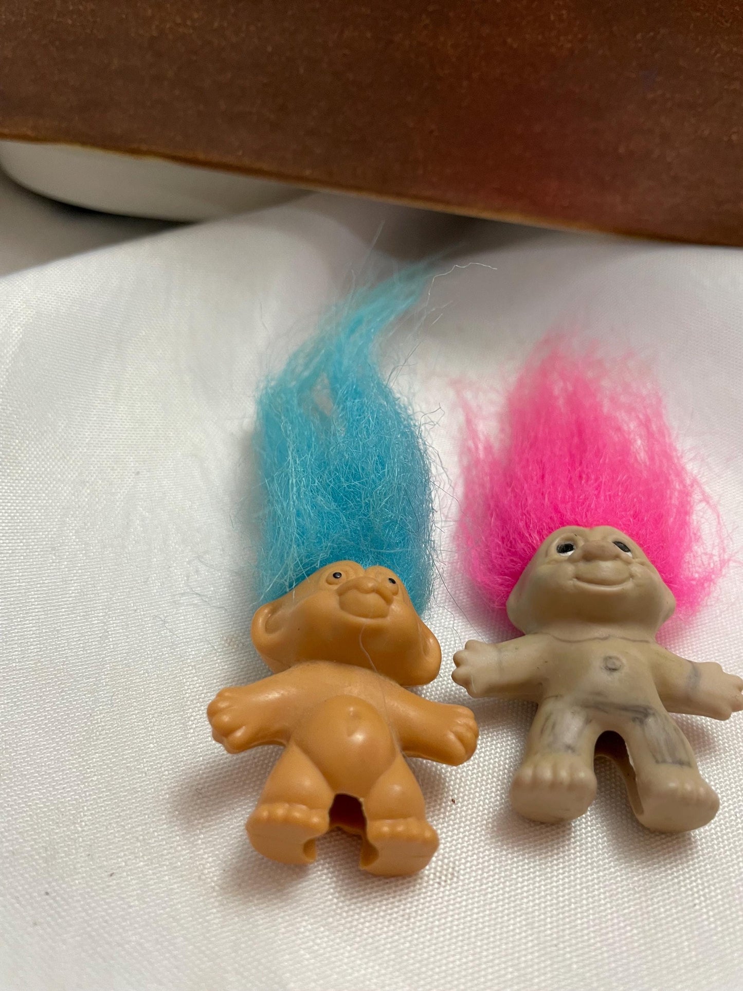 Vintage Thomas Dam Troll Pink/Blue haired Pencil toppers. set of 2. 1 1/2”.