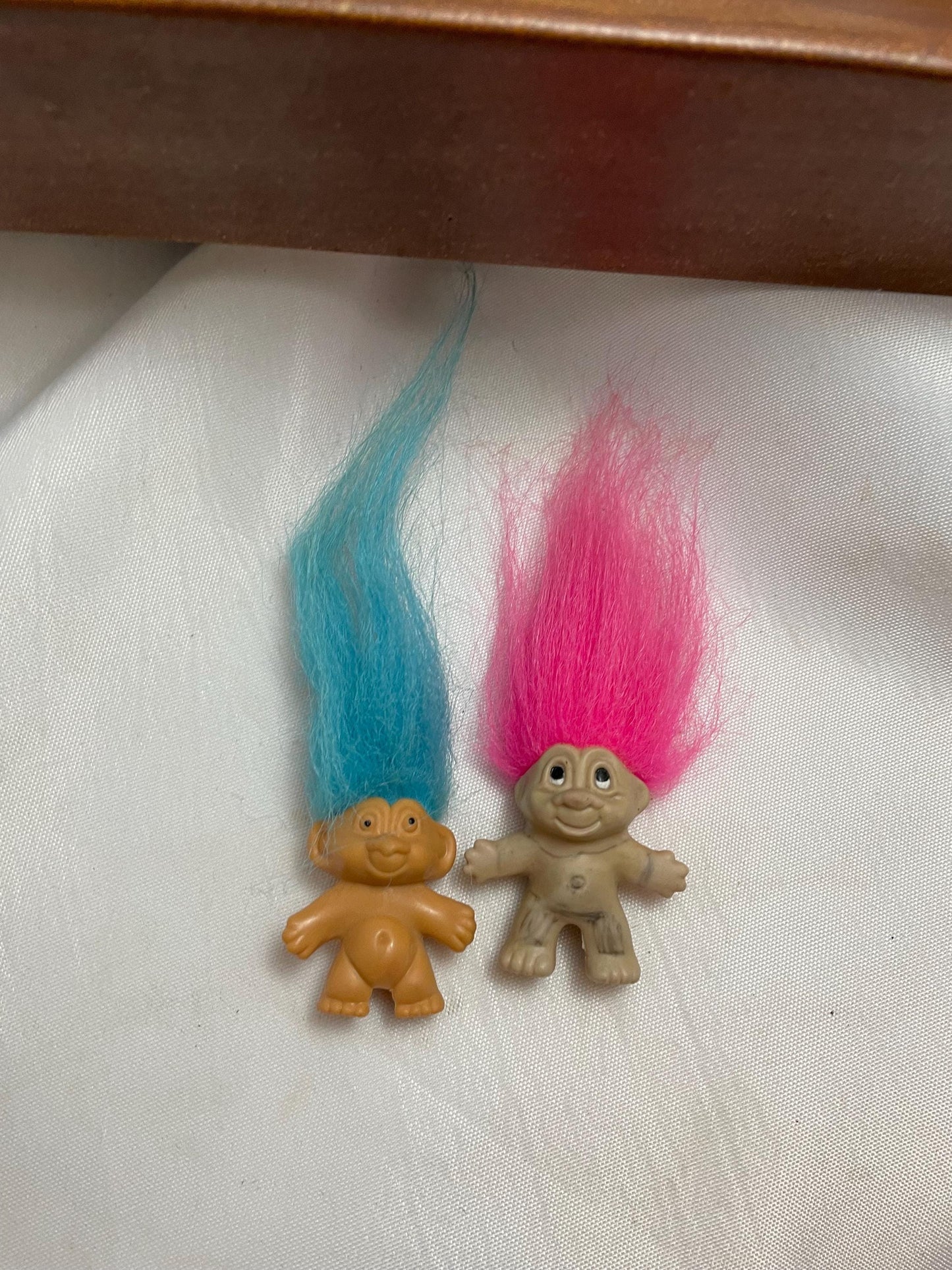 Vintage Thomas Dam Troll Pink/Blue haired Pencil toppers. set of 2. 1 1/2”.