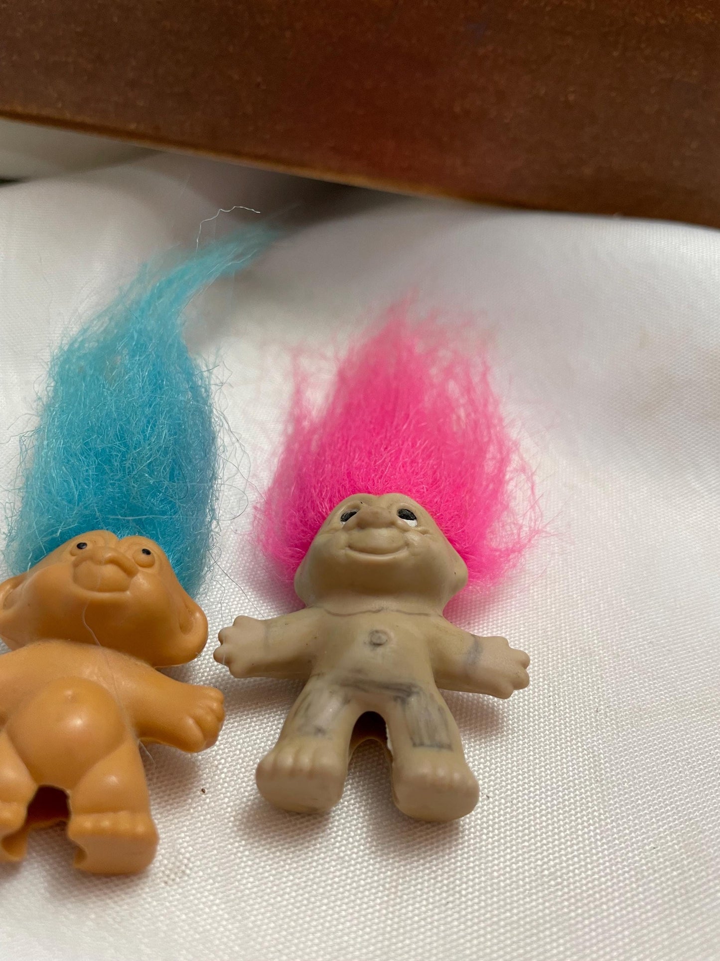 Vintage Thomas Dam Troll Pink/Blue haired Pencil toppers. set of 2. 1 1/2”.