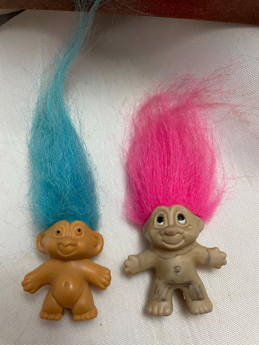 Vintage Thomas Dam Troll Pink/Blue haired Pencil toppers. set of 2. 1 1/2”.