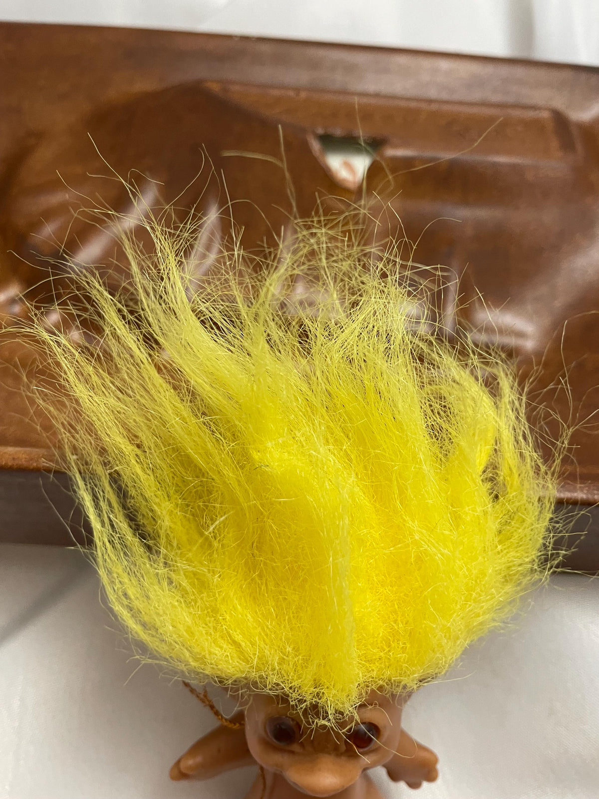 Vintage Russ Troll doll w/ Yellow hair. 3 1/2”.