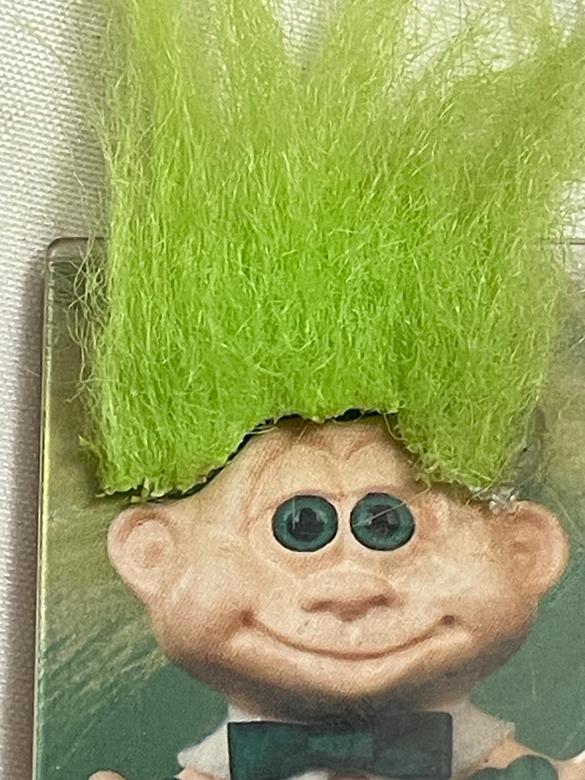 Vintage Keyring key holder with chain. Troll inspired. Green hair.