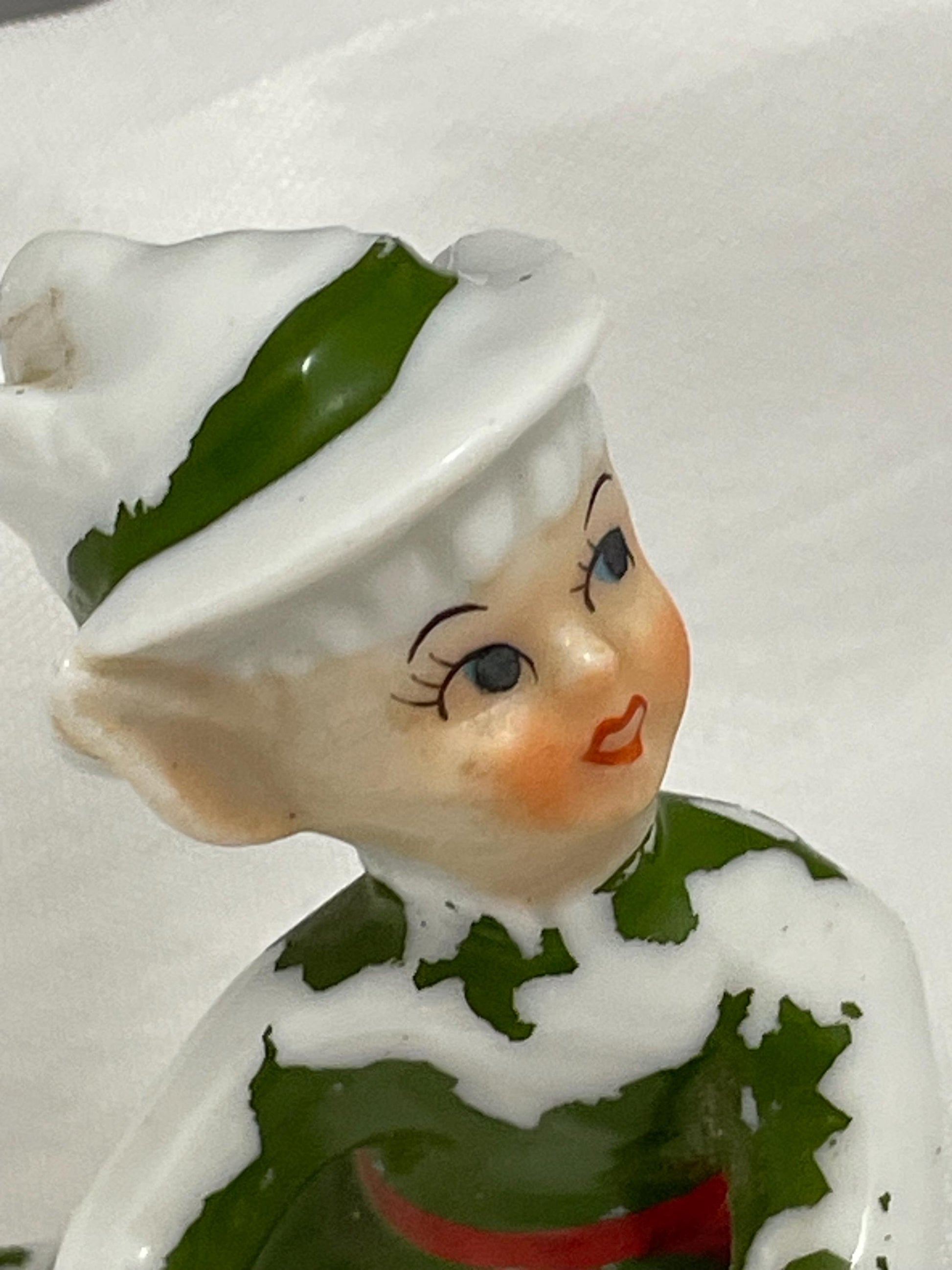 Vintage Christmas Pixie elves Figurine. Needs paint touch ups.