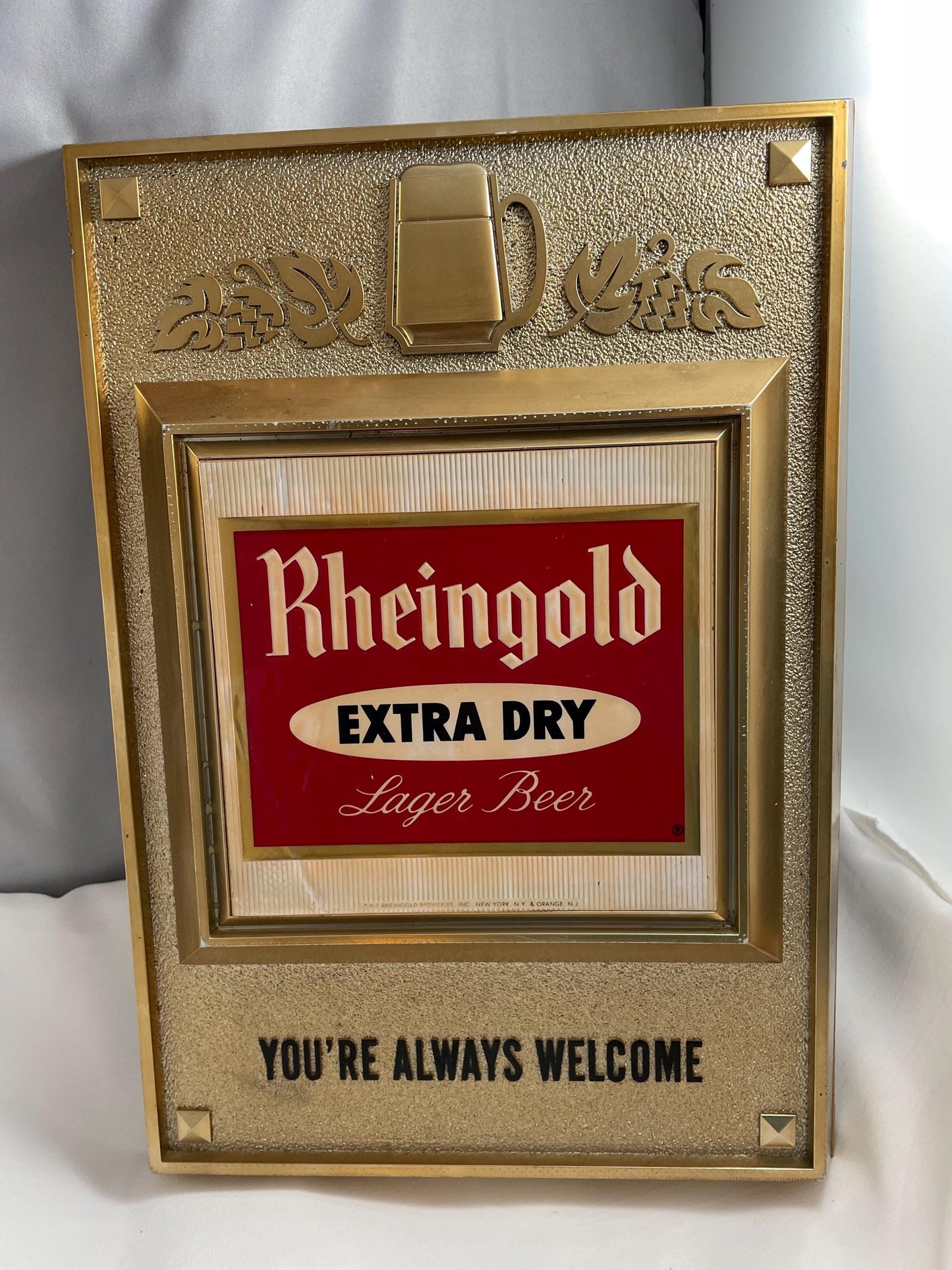 Vintage Rheingold Extra Dry Lager Beer Hanging “Your Always Welcome” Sign.