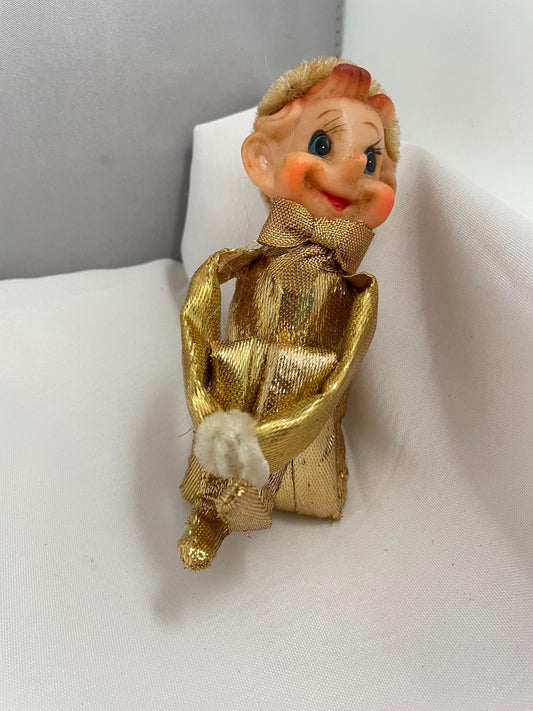 The first kind of Elf on the shelf. Vintage kneehugger Elf for decoration of shelves, mantles, etc.