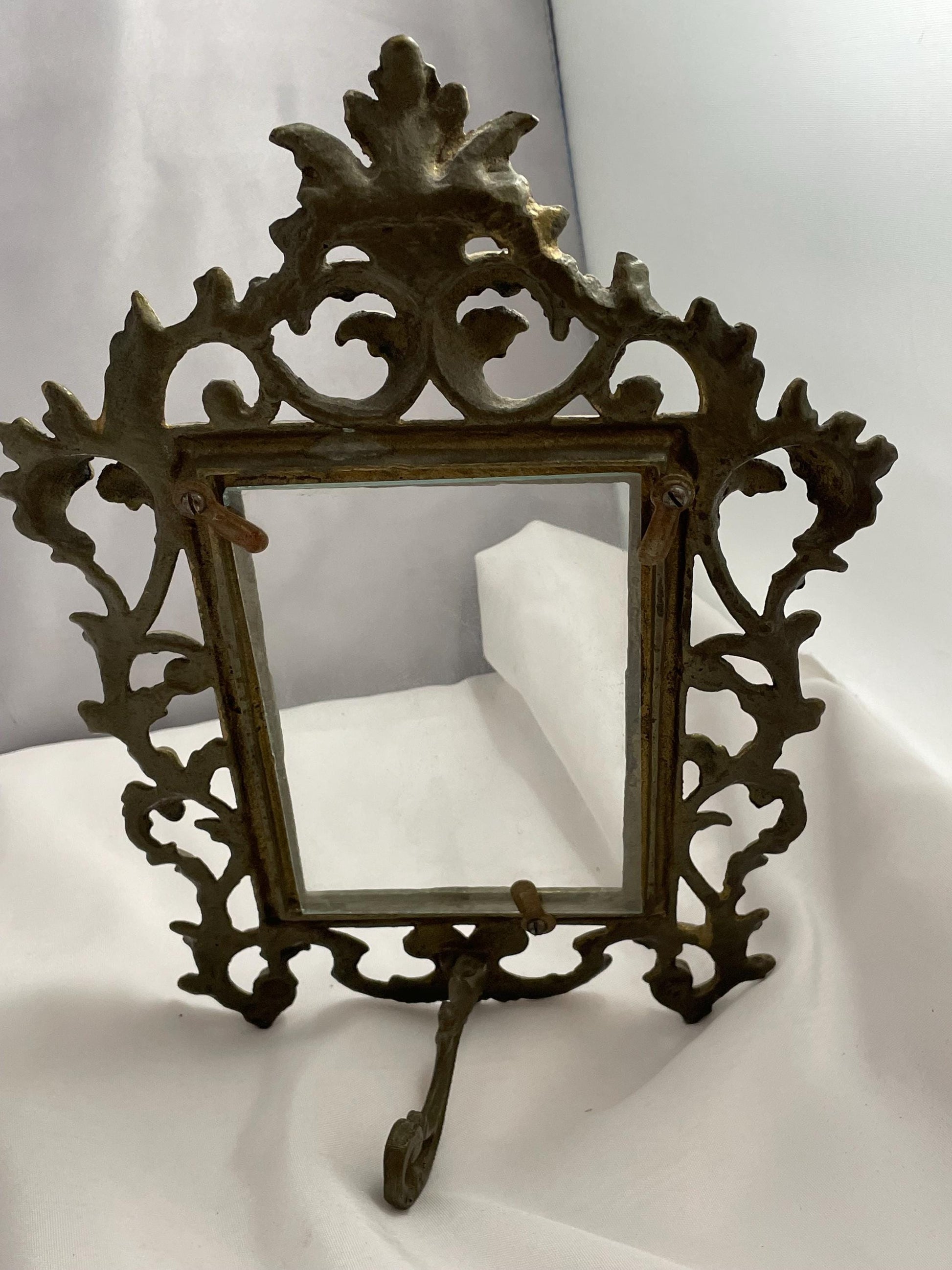 Antique Ornate solid Victorian picture frame cast metal and glass. 6x4.